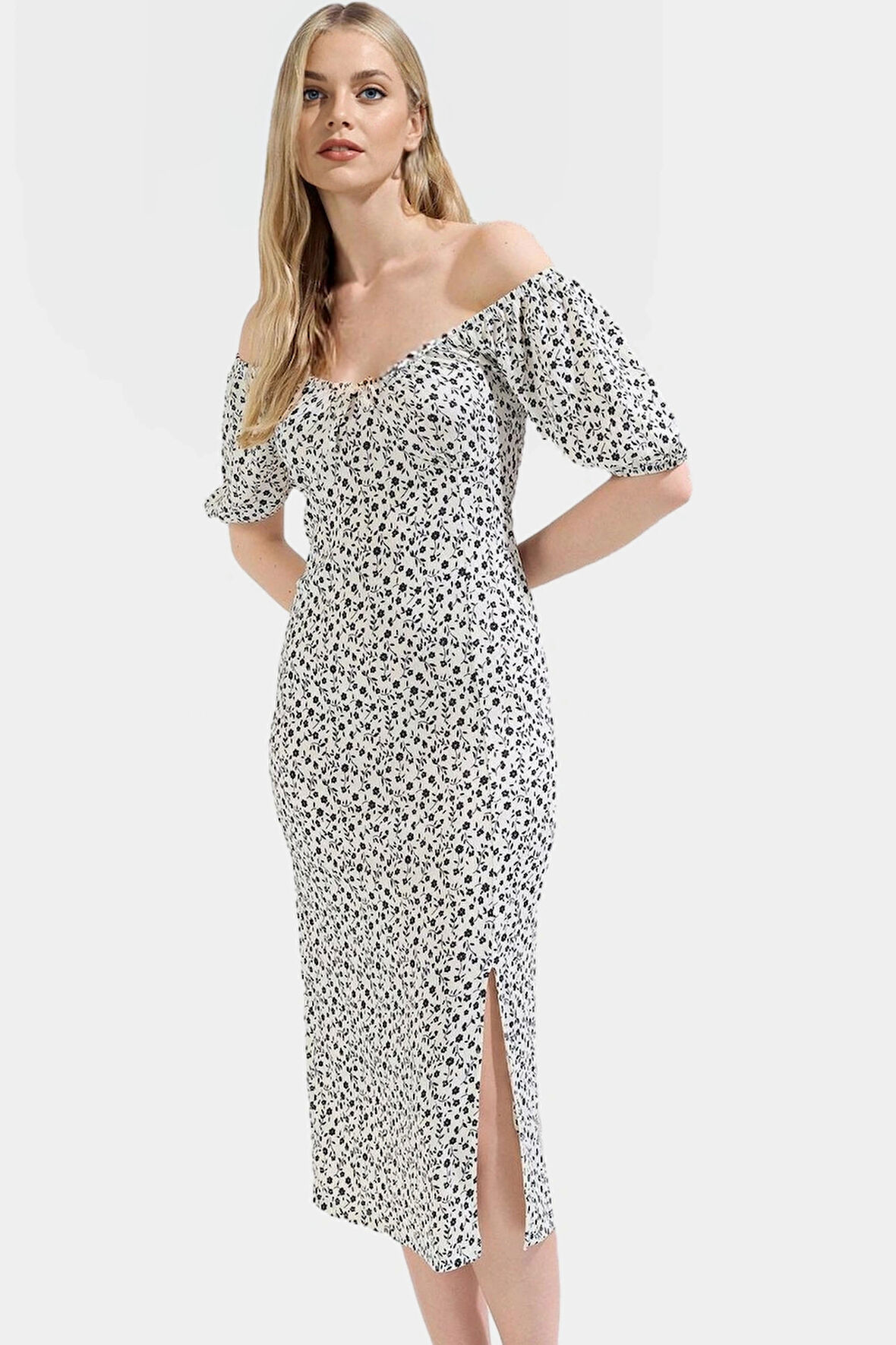 Çiçek Desenli Bodycon Midi Elbise Rahat Ve Şık Günlük Stil Kullanım İçin Özenle Seçilmiş