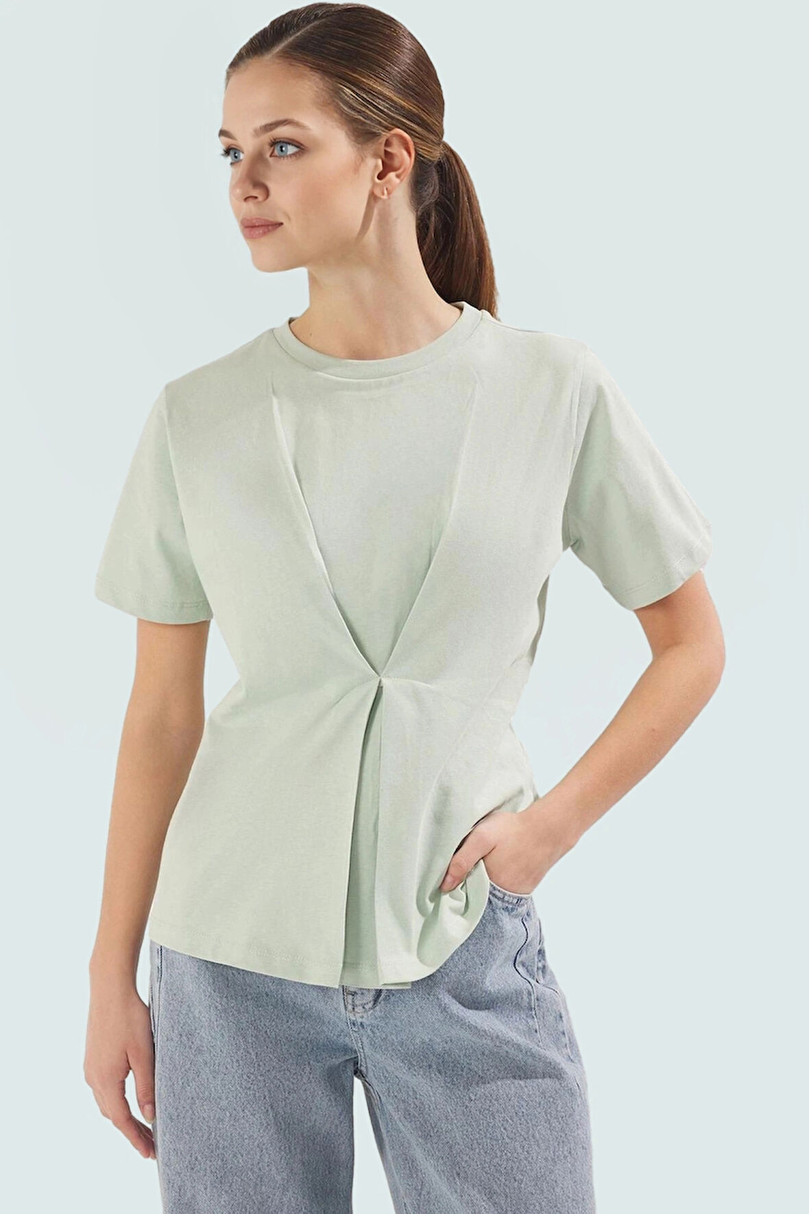 Pamuklu Bluz Regular Kalıp Bisiklet Yaka Örme Kumaş Günlük Kullanım Şık Görünüm