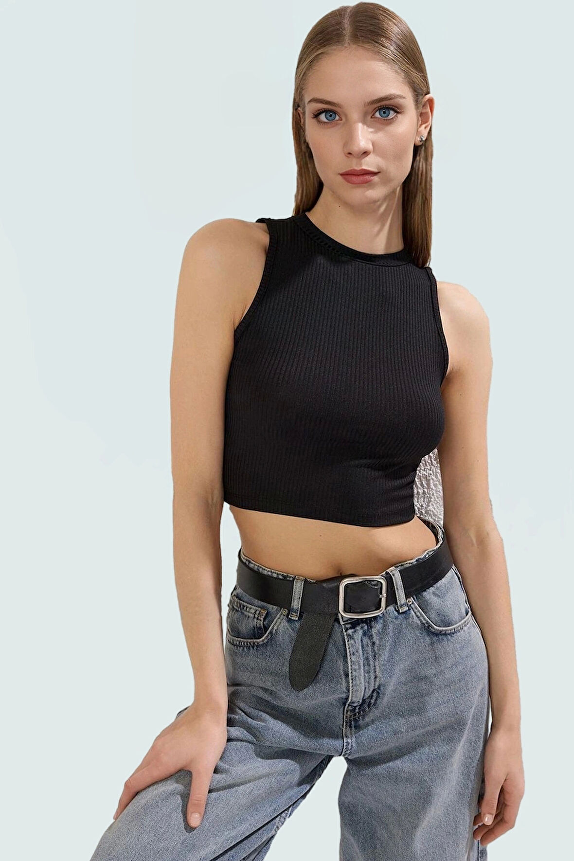 Crop Bluz Animal Baskı Halter Yaka Örme Polyester Rahat Günlük Uzun Ömürlü Mükemmel Uyum