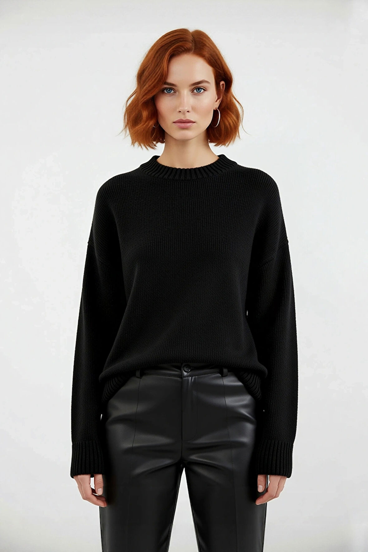 Kadın Oversize Bisiklet Yaka Triko Kazak Düşük Kollu Kış Mevsimi Rahatlığını Sunan Günlük Şıklık