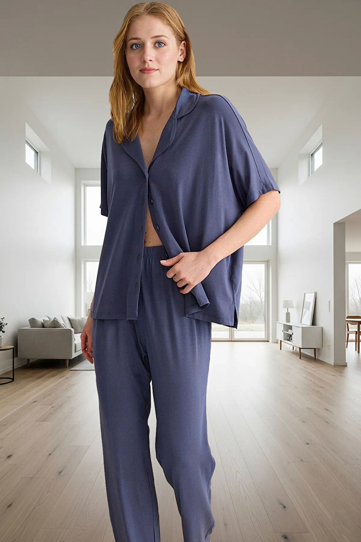 Viskon Pijama Takımı Sıcak Günler İçin Rahatlık Mükemmel Uyum Modern Stil Rahat Ve Şık