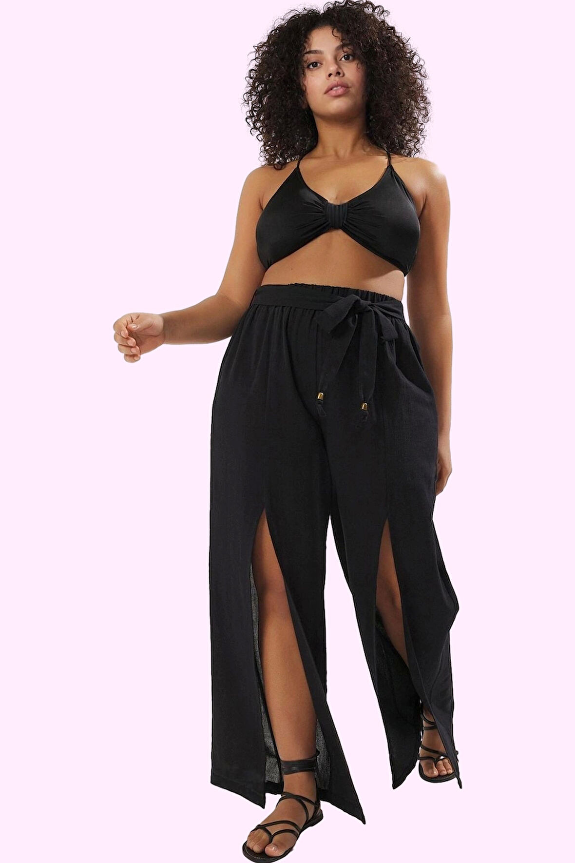 Kadın Düz Desenli Geniş Paça Plaj Pantolonu Rahat Yazlık Günlük Kullanım Dayanıklı Malzeme