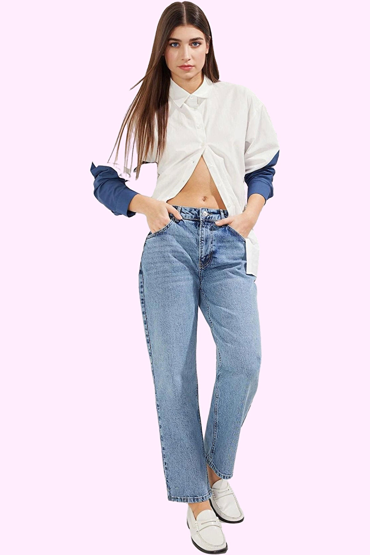 Kadın Normal Bel Düz Denim Straight Jean Pantolon Günlük Stil Hafta Sonu Dayanıklı Malzeme