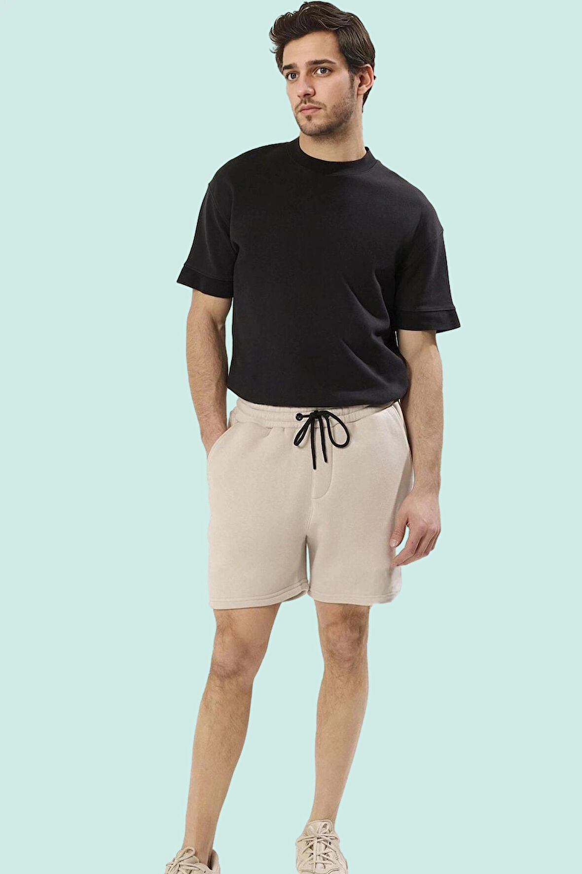 Erkek Spor Şort Pamuk Polyester Kısa Rahat Yaz