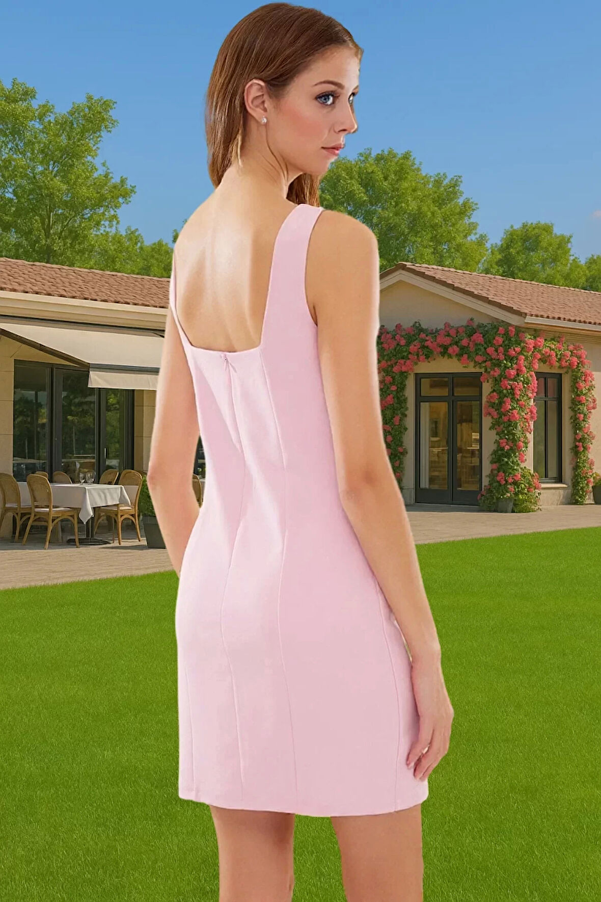 Gül Detaylı Vücuda Oturan Kısa Abiye Elbise Polyester Yazlık Profesyonel Görünüm Dayanıklı Malzeme