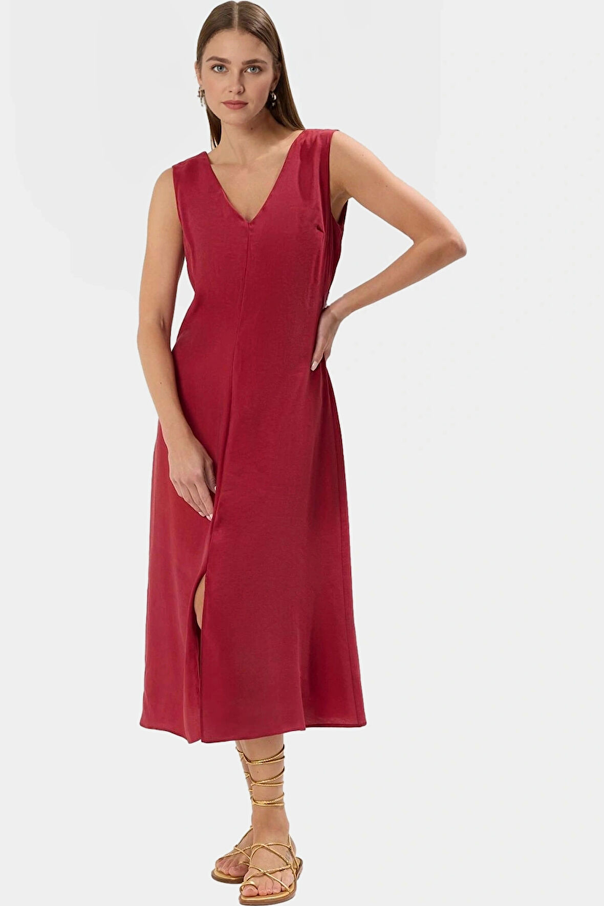 Nefes Alabilir Polyester Dokuma Midi Elbise Rahat Günlük Kullanım Konforlu Kesim Uzun Ömürlü