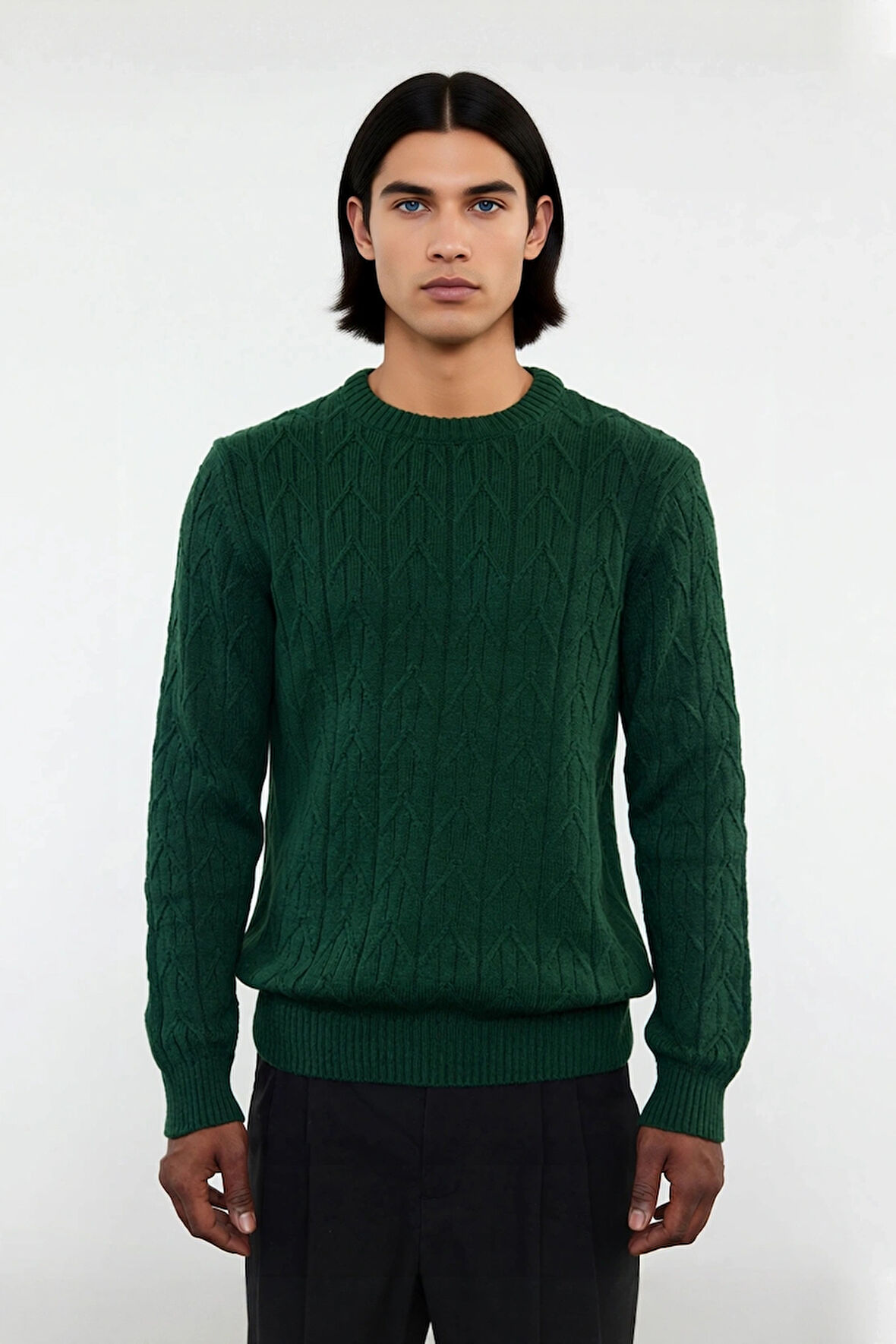 Erkek Regular Kalıp Bisiklet Yaka Dokulu Triko Kazak Soğuk Havalarda Sıcak Tutan Şıklık Kaliteli