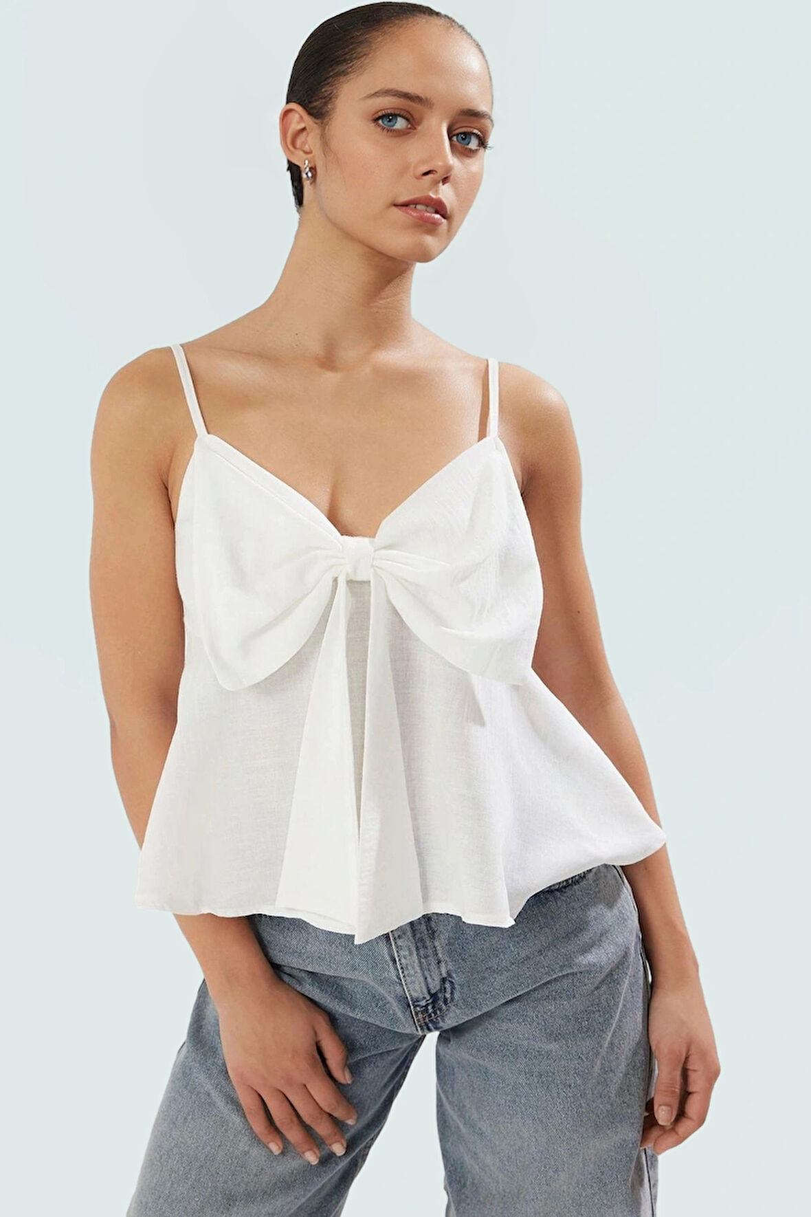 Fitted Kalıp Keten Görünümlü Kolsuz Bluz %100 Polyester Günlük Kullanım İçin