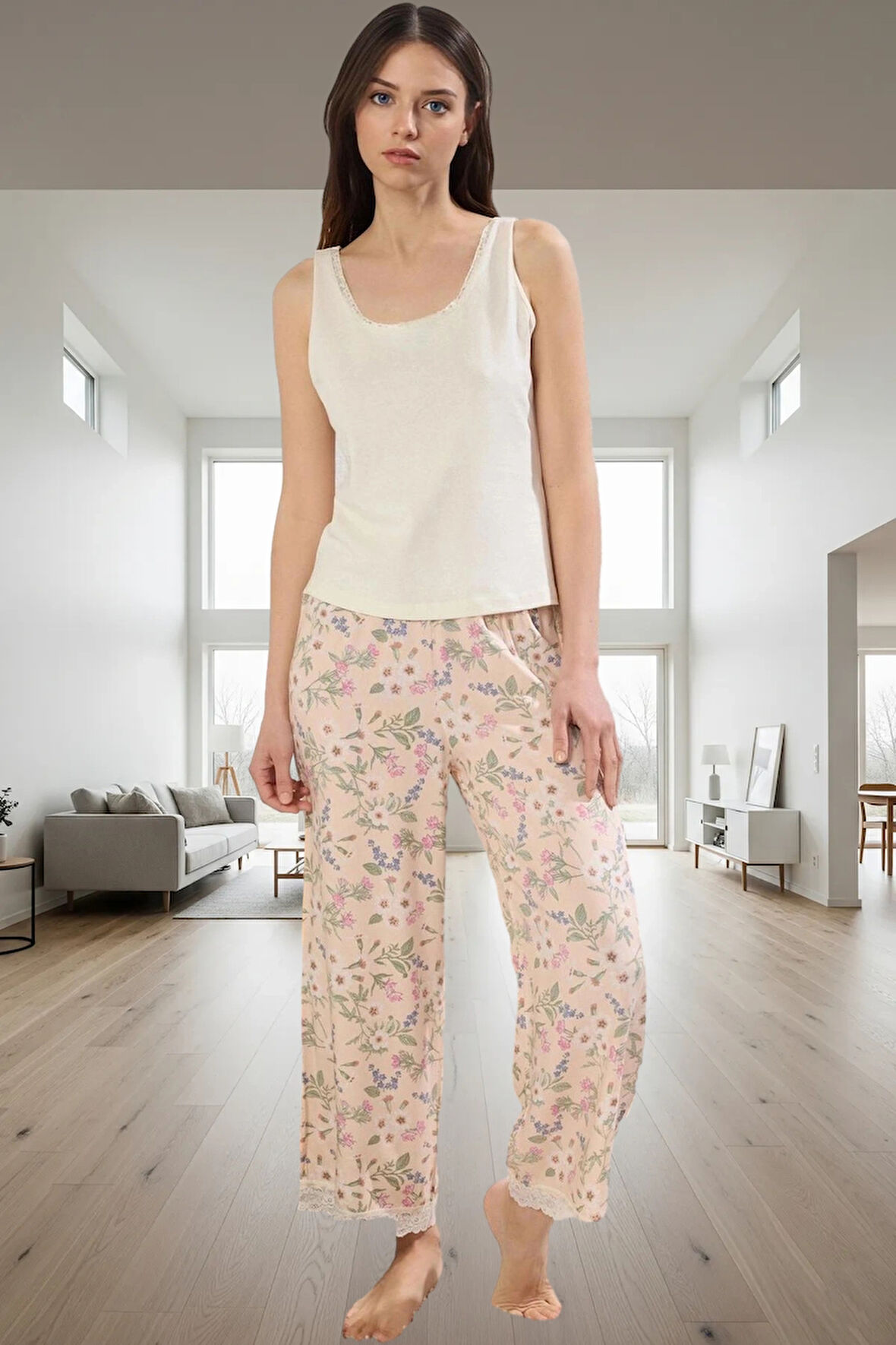 Viskon Örme Pijama Takımı Çiçek Desenli Rahat ve Şık Mükemmel Uyum Premium Kalite