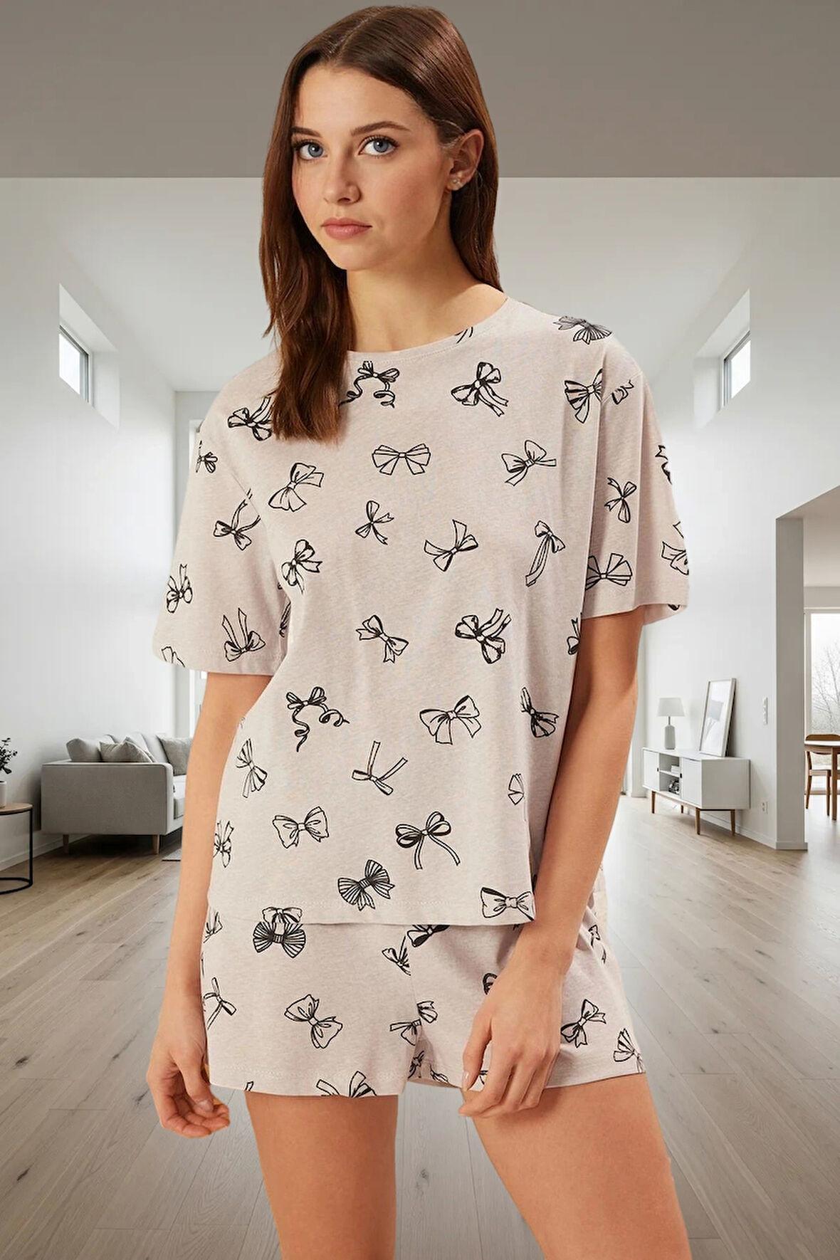 Pamuklu Pijama Takımı Kurdele Desenli Rahat Kalıp Profesyonel Görünüm Ve Şık