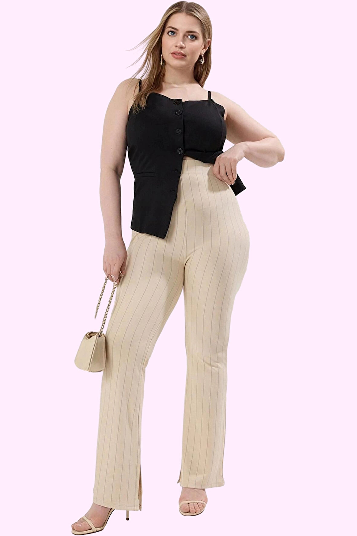 Kadın Çizgili Yüksek Bel Flare Pantolon Rahatlık ve Şıklık Bir Arada Yaz Aylarının Vazgeçilmezi