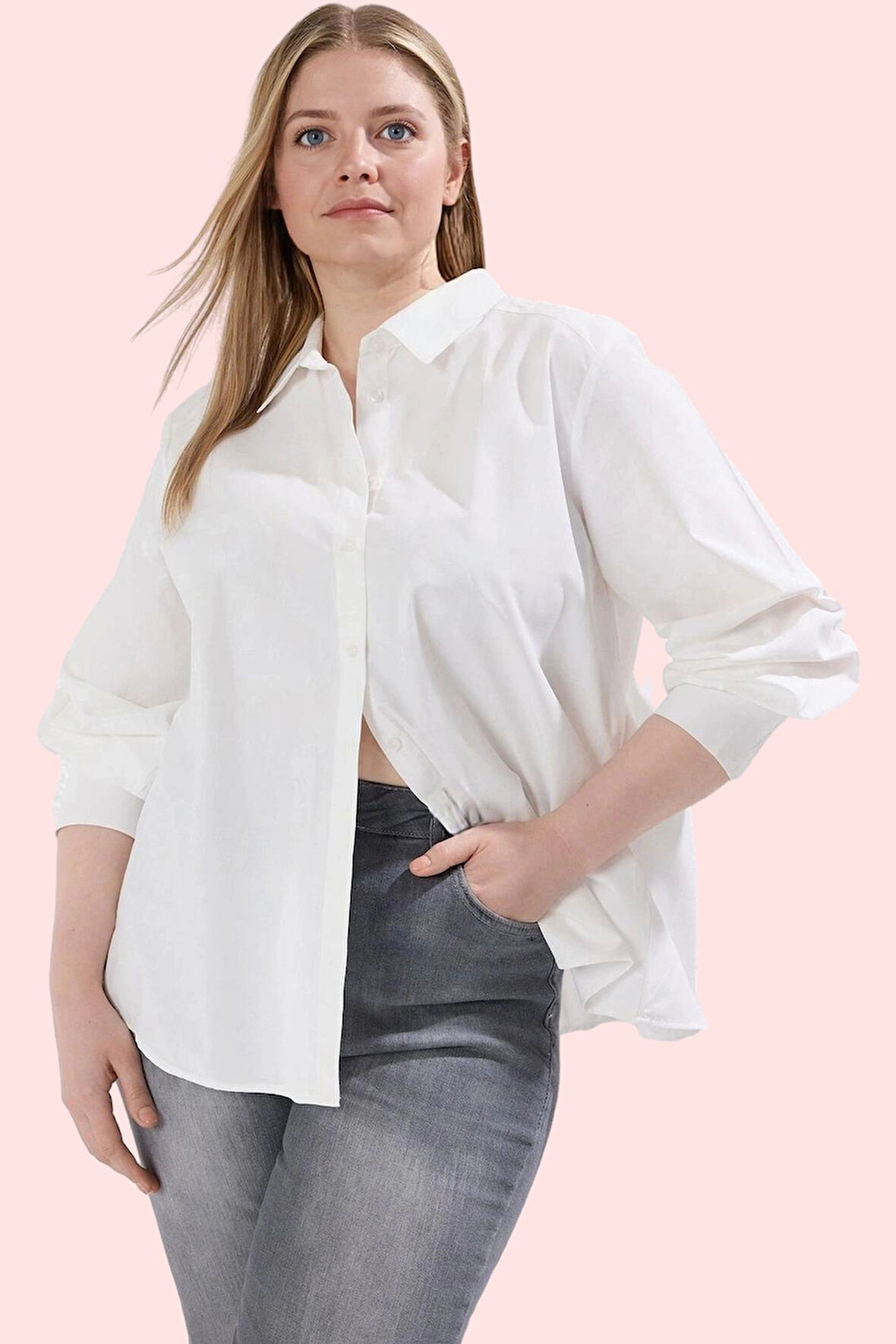 Kadın Büyük Beden Uzun Kollu Dokuma Gömlek Günlük Şıklığı Yakala Yaz Aylarının Vazgeçilmezi