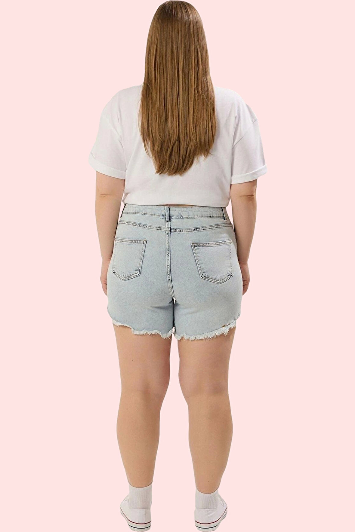 Kadın Yüksek Bel Esnek Pamuklu Denim Şort Buz Mavisi Casual Yaz Kombinleri Günlük Kullanım