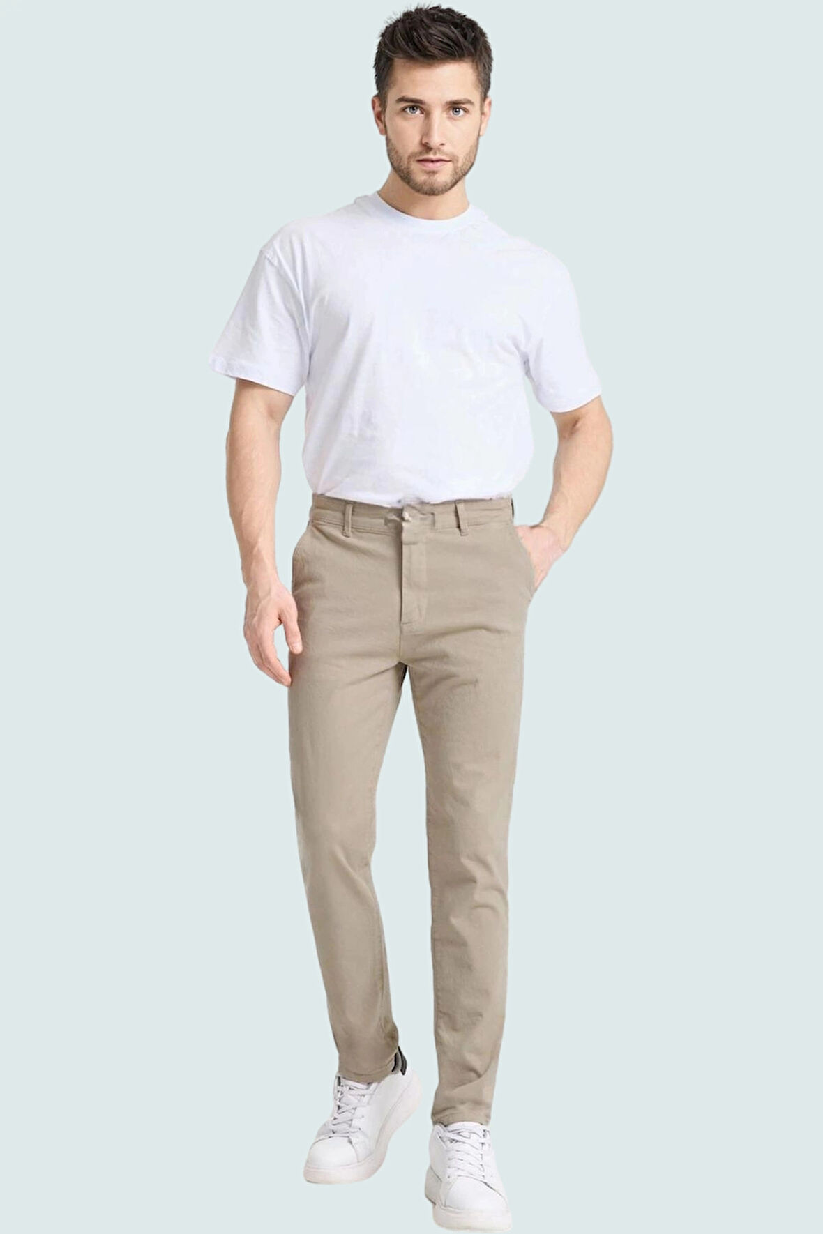 Erkek Slim Fit Uzun Boy Chino Pantolon Esnek Gabardin Kumaş Günlük Kullanım Modern Tasarım