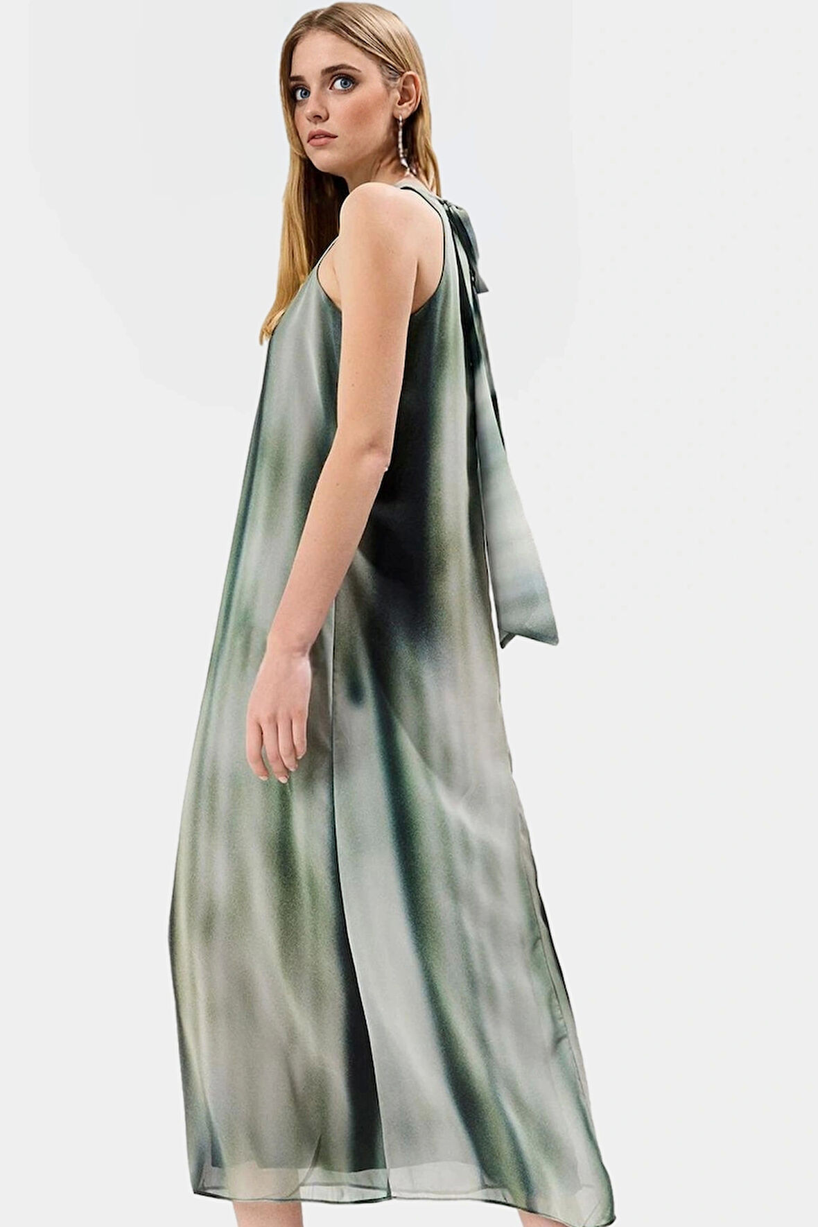 Şifon Maxi Elbise Dik Yaka Relaxed Kalıp Günlük Yazlık Yüksek Kalite Seçkin Malzeme