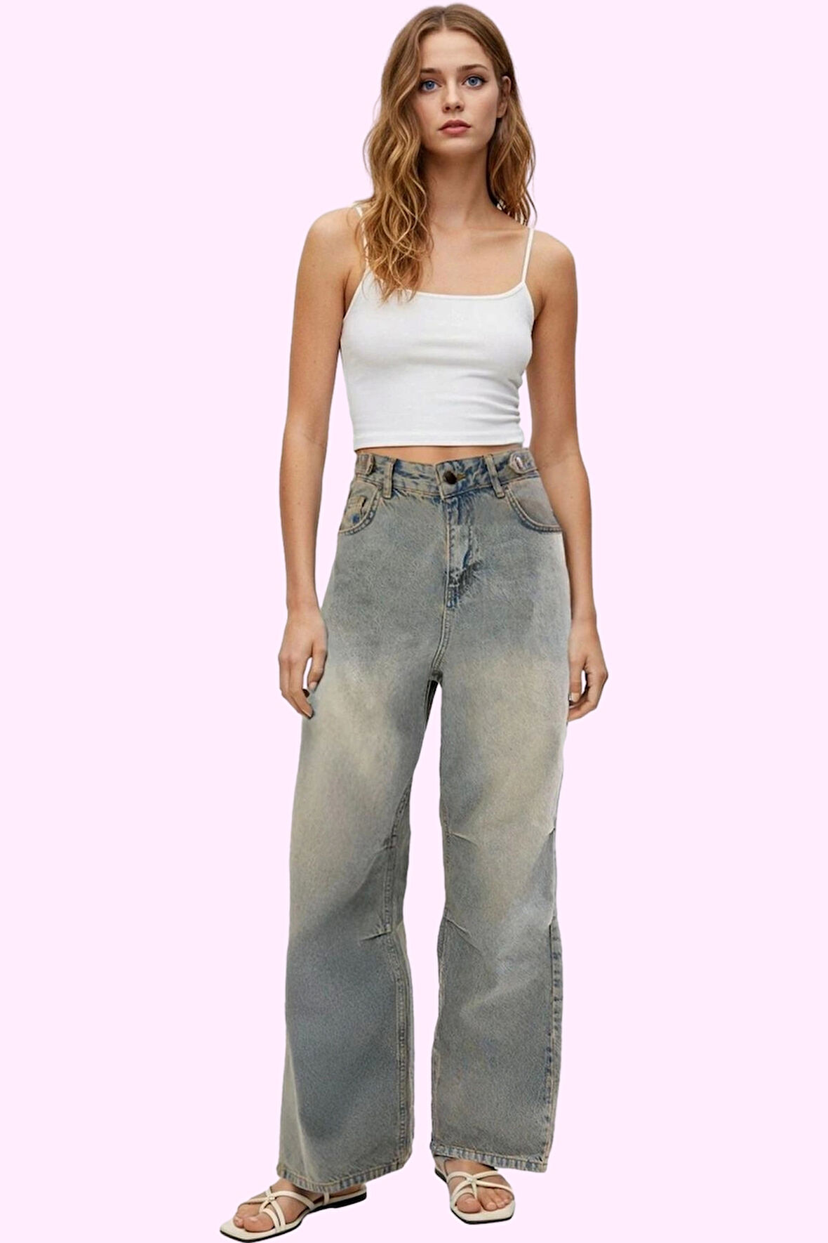 Kadın Pamuk Denim Baggy Jean Pantolon Yüksek Bel Geniş Paça Günlük Stil Yaz Aylarının Vazgeçilmezi