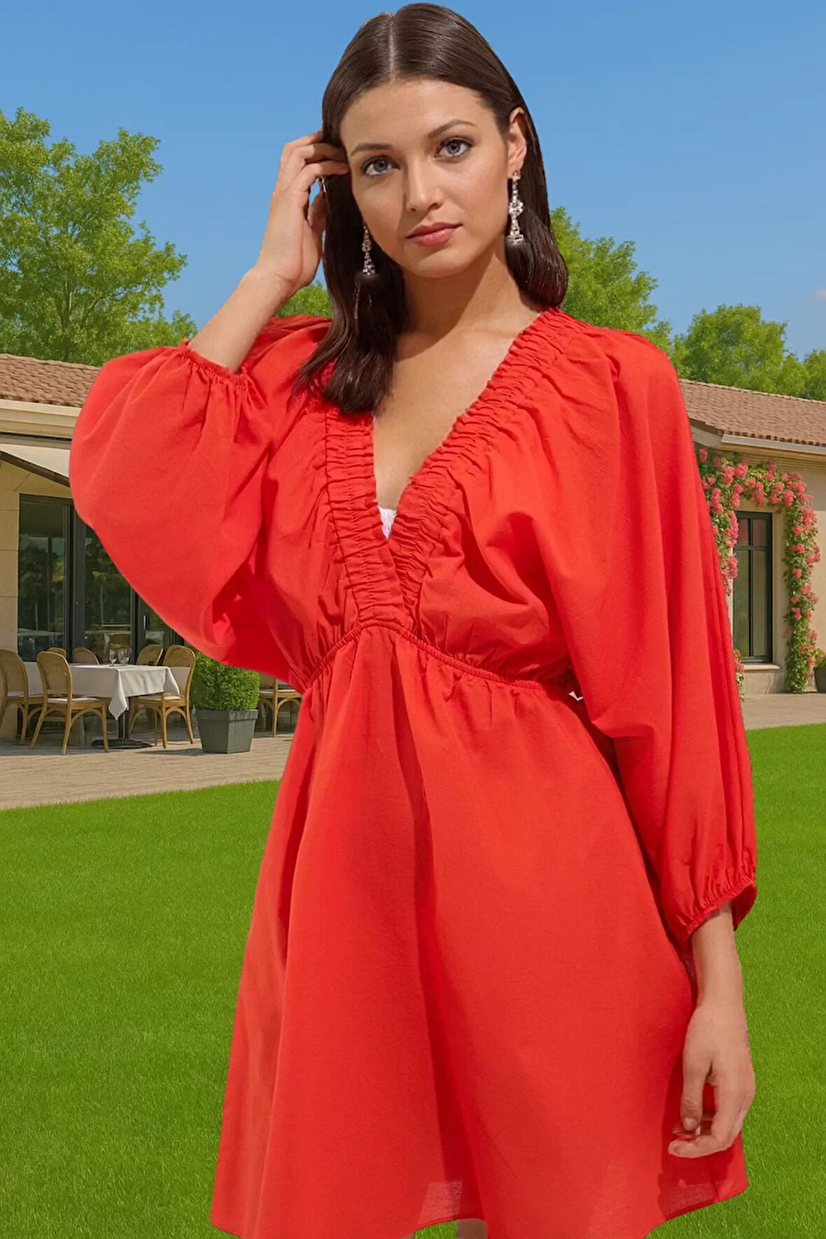 Yazlık %100 Pamuk Mini Elbise Vual Dokuma Tek Kol Balon Özenle Seçilmiş Profesyonel Görünüm