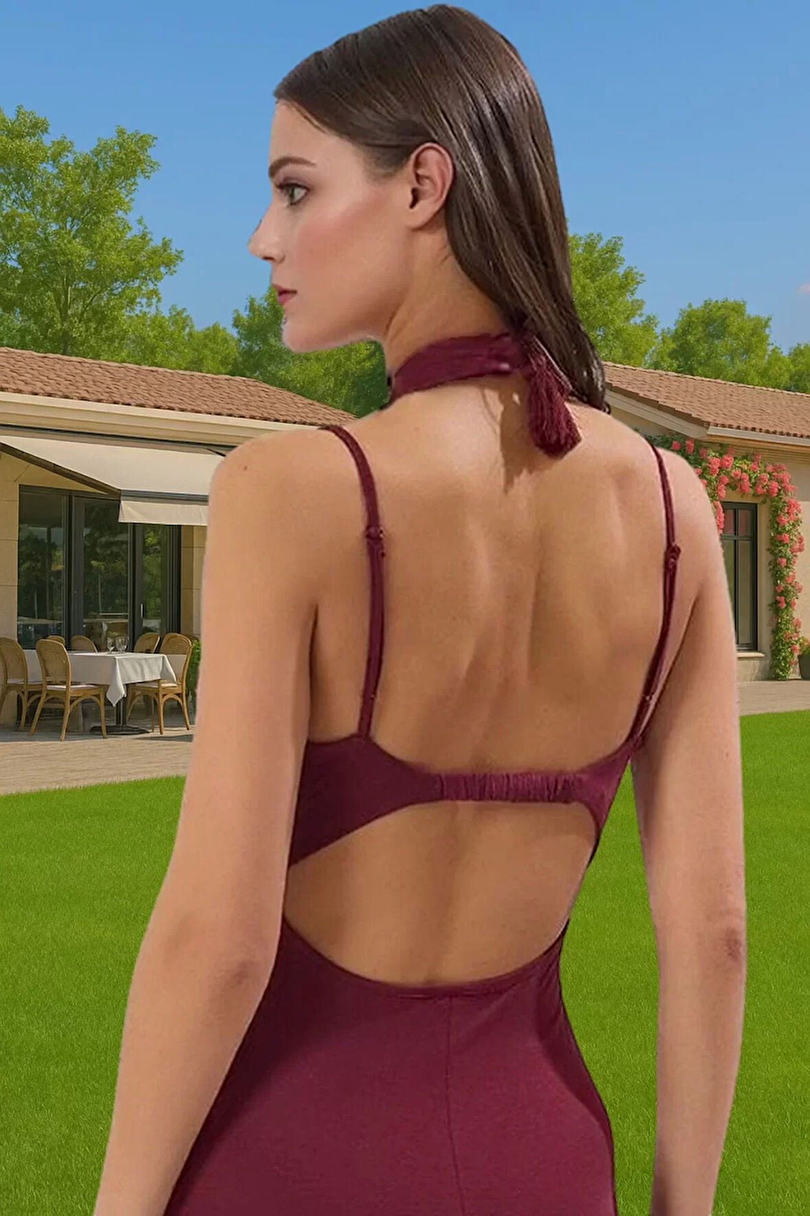 Şık Maxi Plaj Elbisesi Cut Out Detaylı Viskoz Kumaş Seçkin Malzeme Premium Kalite Rahat Kullanım