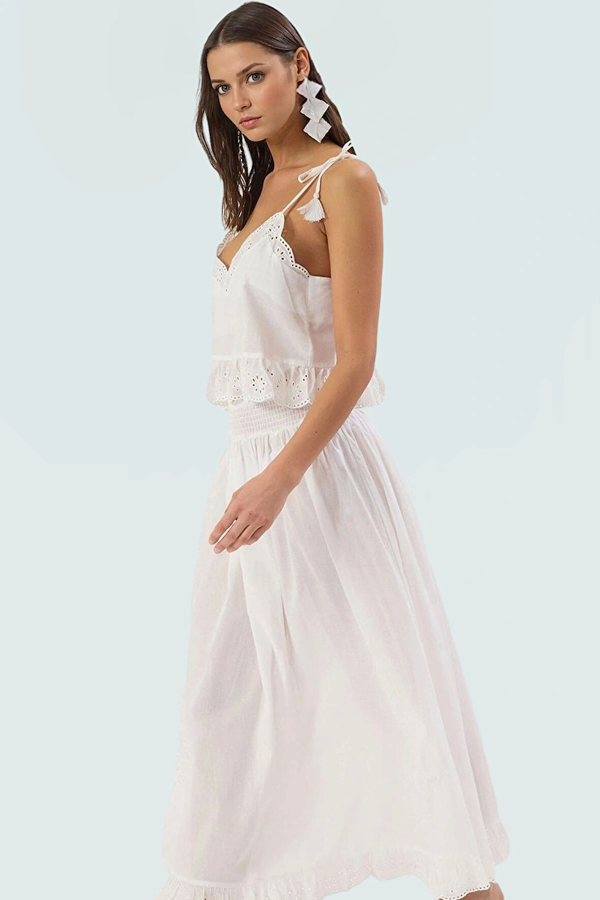 Pamuk Bluz Etek Takım Vual Dokuma Plaj Şıklığı Günlük Kullanım İçin Premium Kalite