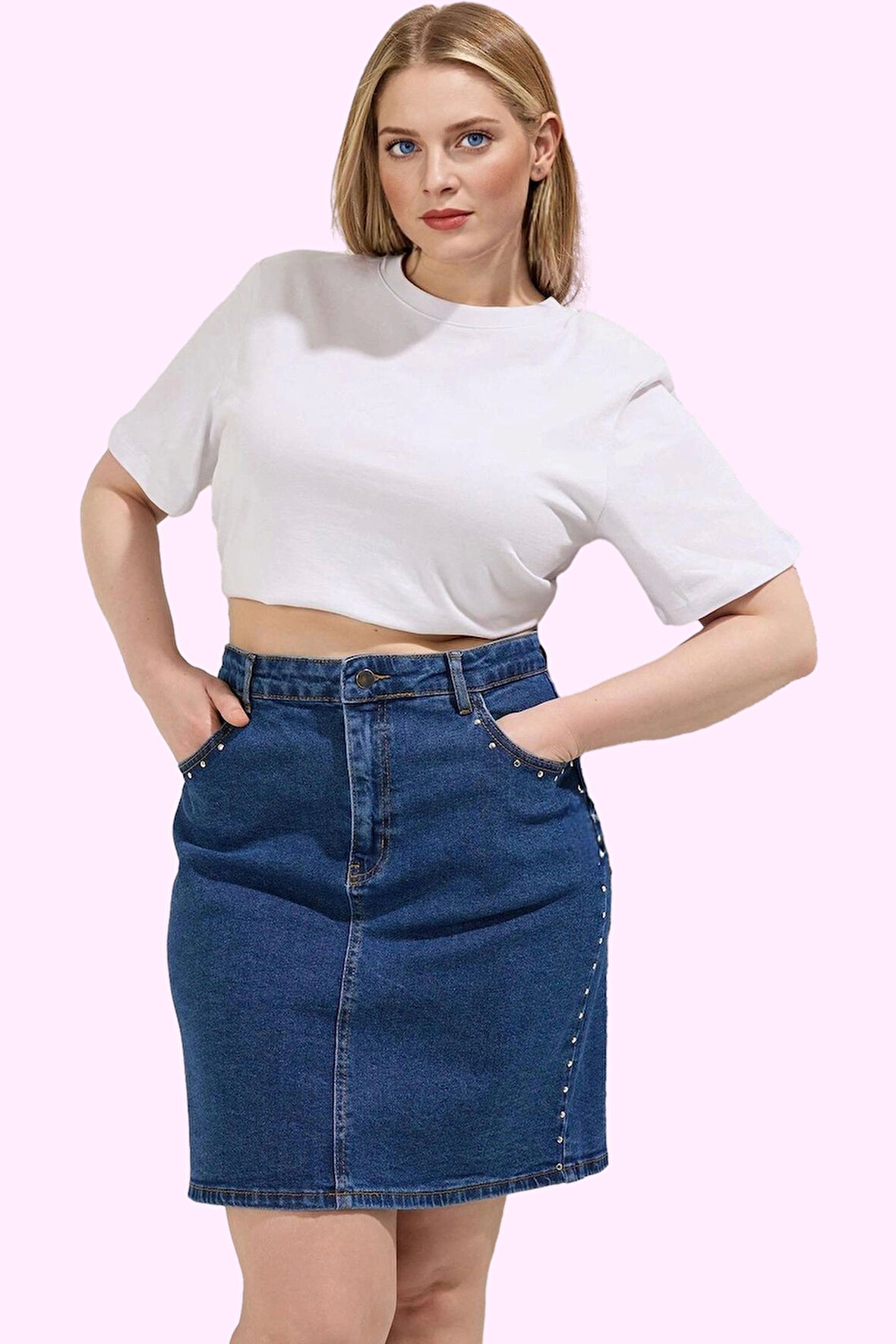 Kadın Denim A line Mini Etek Yüksek Bel Rahat Günlük Kombin Hafta Sonu Yaz Aylarının Vazgeçilmezi