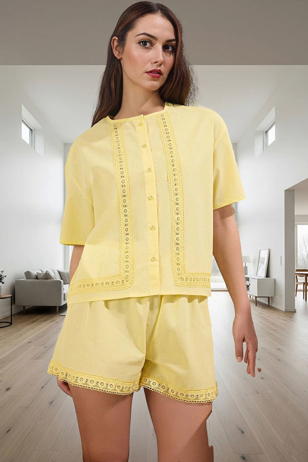 Rahatlığı ve Şıklığı Bir Arada Sunan Pijama Takımı %100 Pamuk Brodeli Detay Rahat Kullanım