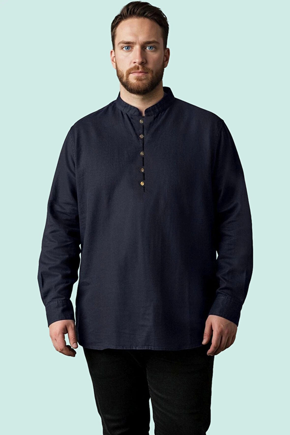 Erkek Pamuk Günlük Gömlek Hakim Yaka Rahat Kalıp Uzun Kollu Hafta Sonu Yaz Aylarının Vazgeçilmezi