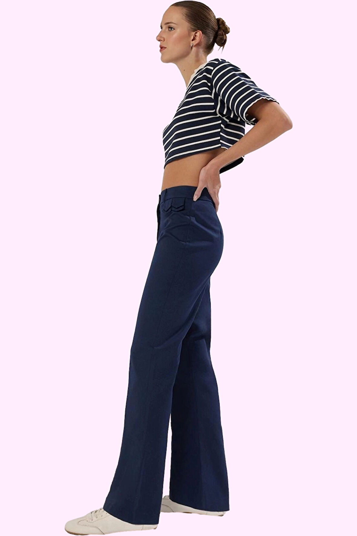 Kadın Pamuklu Bootcut Pantolon Yüksek Bel Geniş Paça Rahat Kalıp Yaz Aylarının Vazgeçilmezi