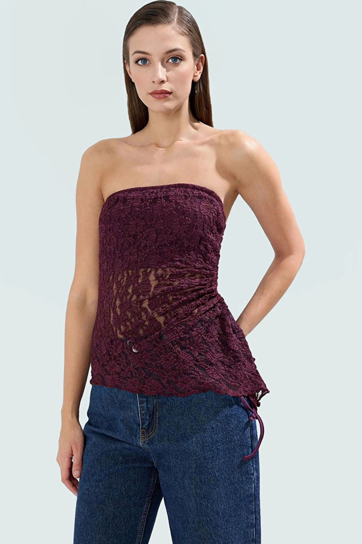 Yazlık Şık Dantel Bluz Straplez Fitted Polyester Kumaş Rahat Ve Trend Tasarım