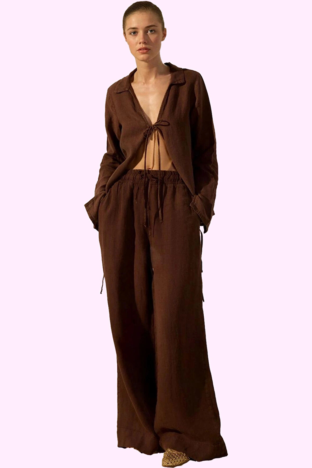 Kadın Keten Geniş Paça Yazlık Pantolon Rahat Kesim Günlük Stil Hafta Sonu Kaliteli Malzeme