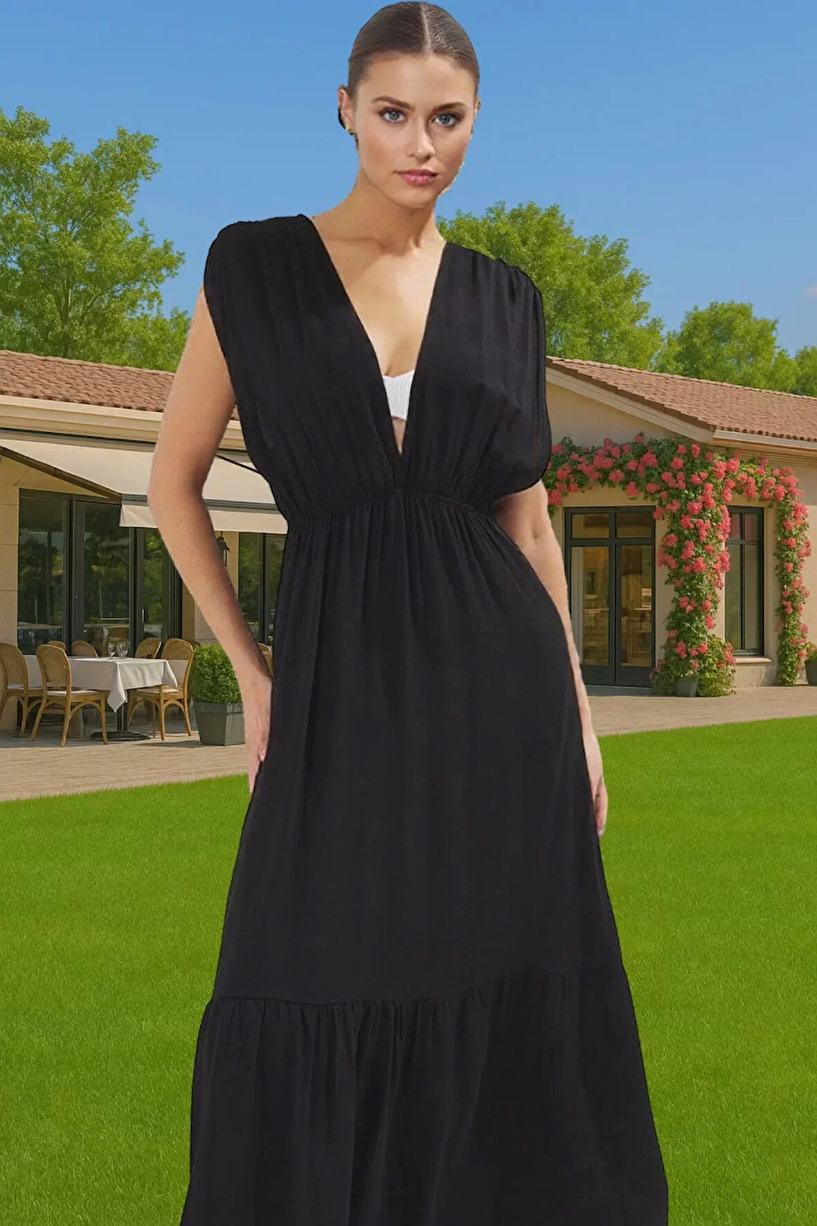 Çiçek Desenli Maxi Plaj Elbisesi Yazlık Şık Tasarım Rahat Ve Şık Özel Tasarım Trend Tasarım