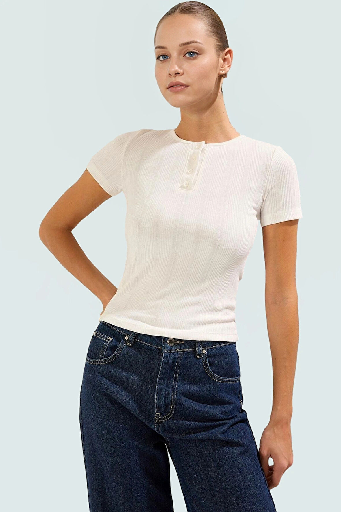 Rahat Örme Bluz Polyester Elastan Karışımı Fitted Kalıp Kısa Kol Kullanım