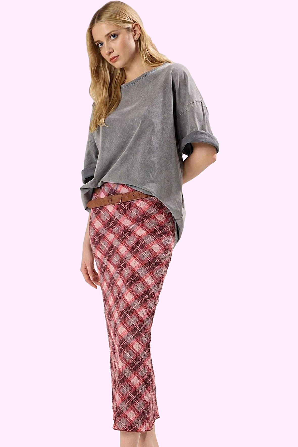 Kadın Yazlık Maxi Etek Çok Ekose Yüksek Bel Kalem Astarlı Polyester Yaz Aylarının Vazgeçilmezi