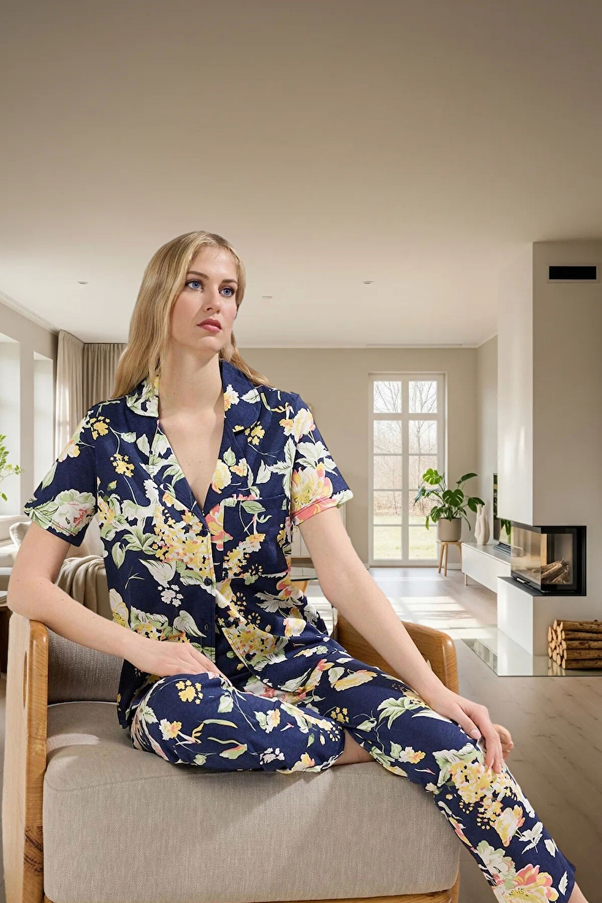 Pamuk Çiçekli Regular Pijama Takımı Kaliteli İşçilik Profesyonel Görünüm Özel Tasarım