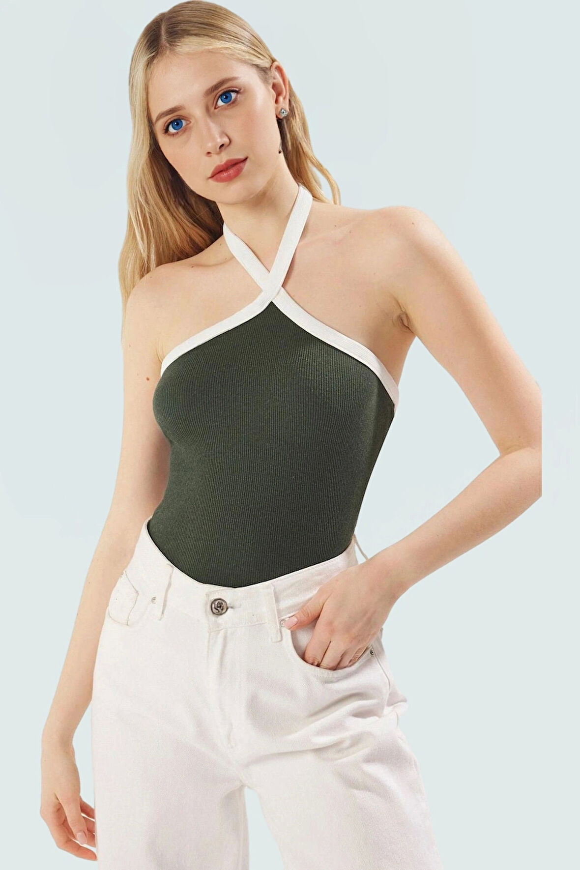 Boyundan Bağlamalı Fitted Örme Bluz Yazlık ve Rahat Özel Tasarım Özenle Seçilmiş