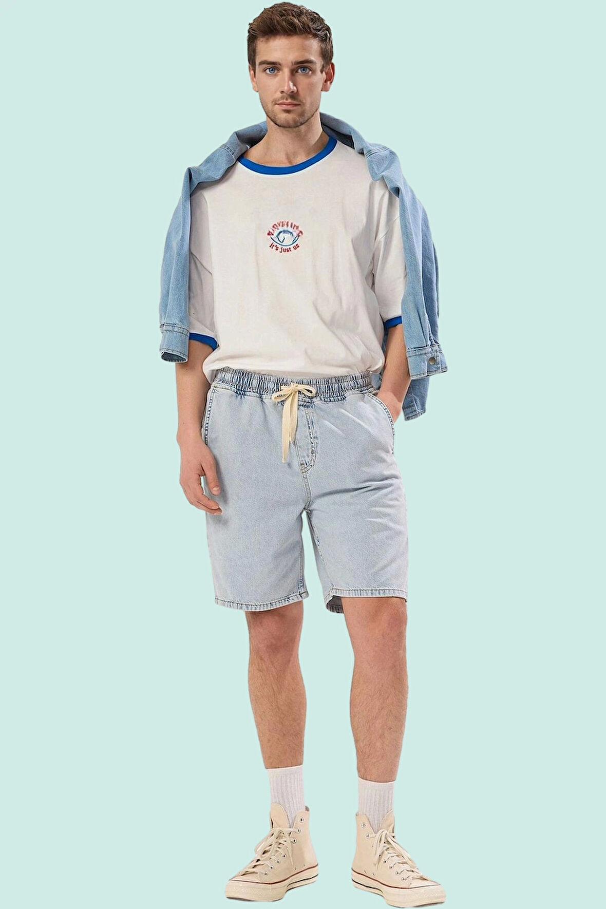 Erkek Pamuk Denim Şort Rahat Kalıp Geniş Paça Yaz Aylarının Vazgeçilmezi Dayanıklı Malzeme