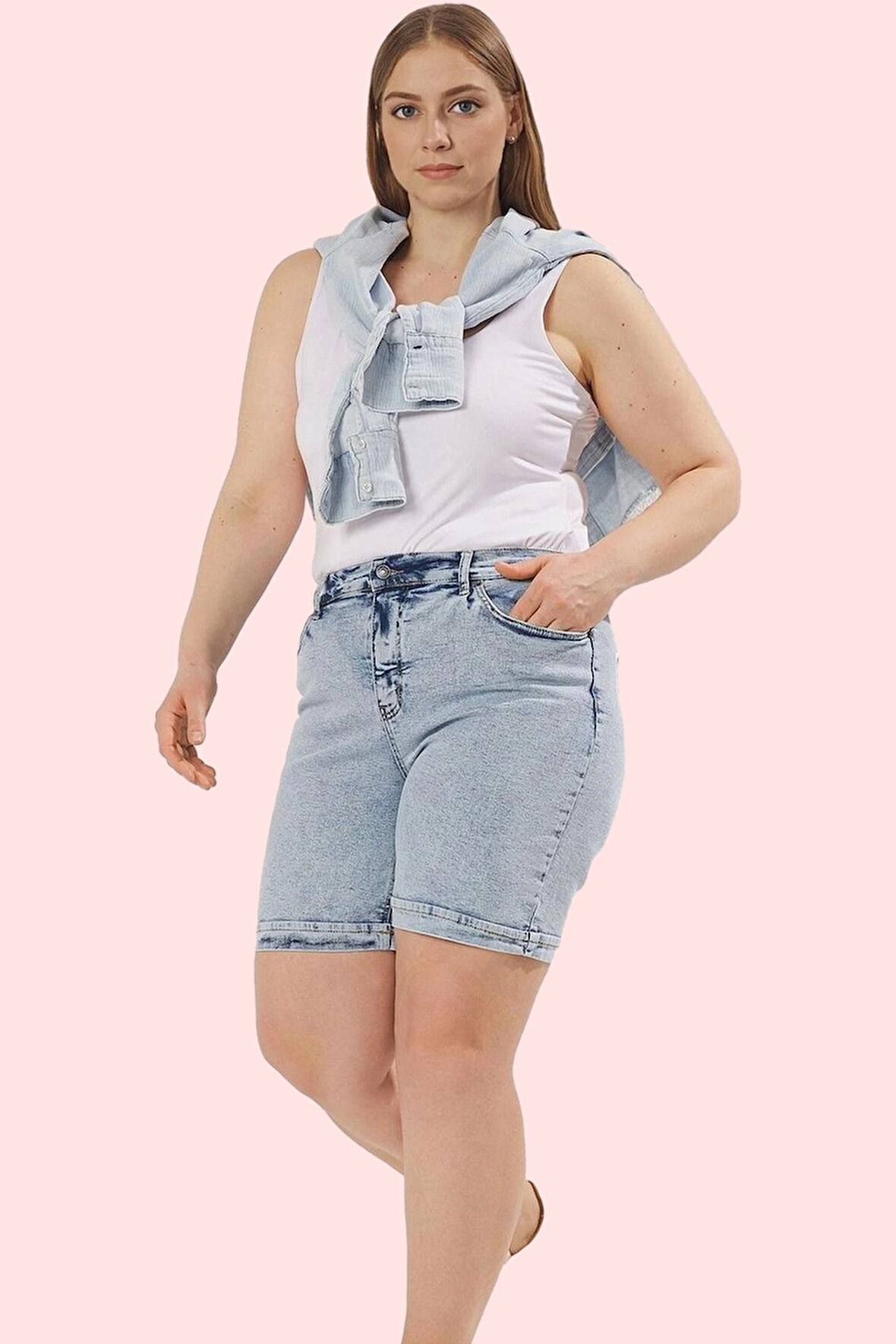 Kadın Denim Şort Yüksek Bel Geniş Paça Rahat Günlük Kombinler Hafta Sonu Dayanıklı Malzeme