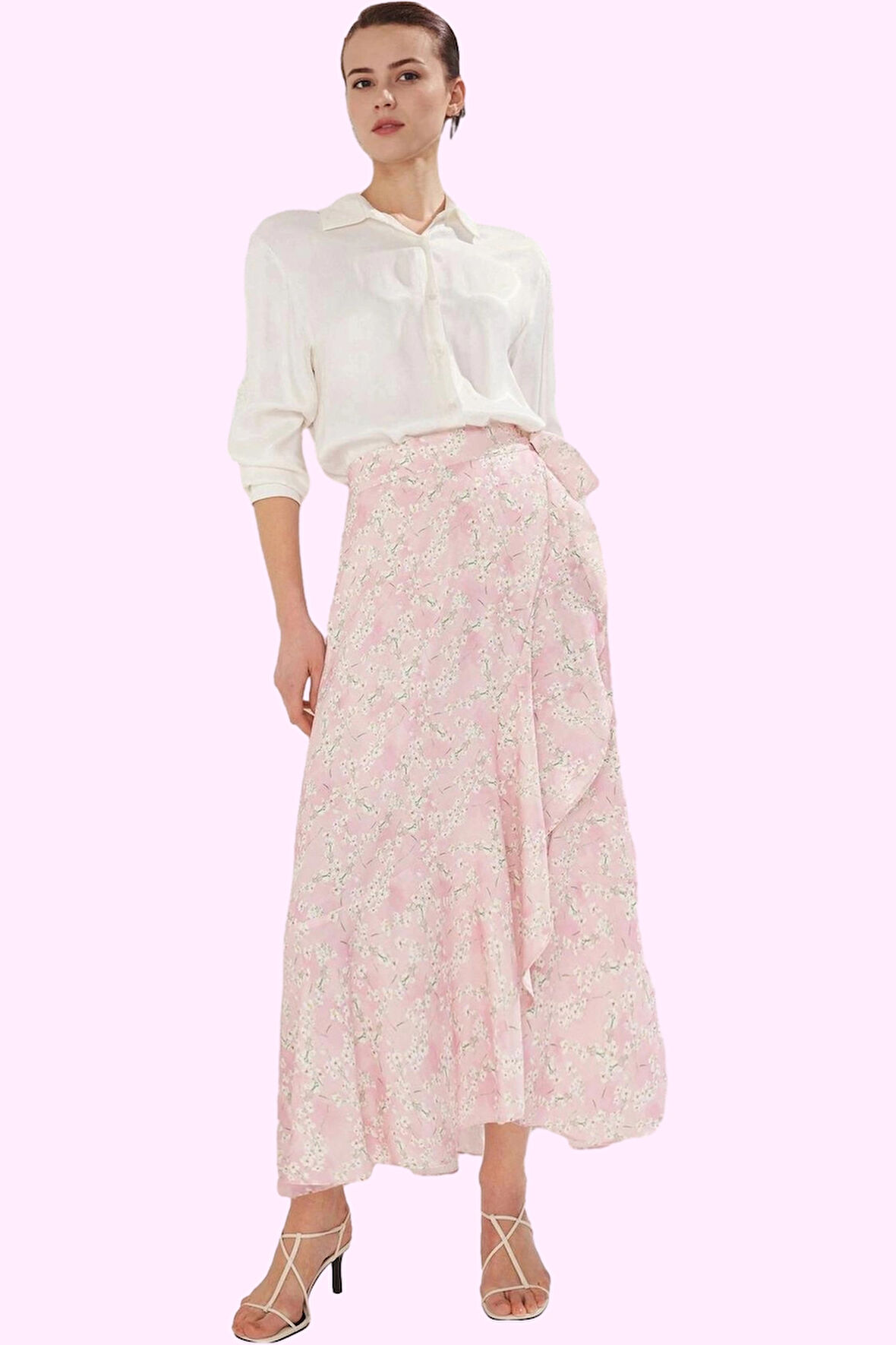 Kadın Çiçekli Desenli Krep Kumaş A line Etek Günlük Kombinler İçin İdeal Dayanıklı Malzeme