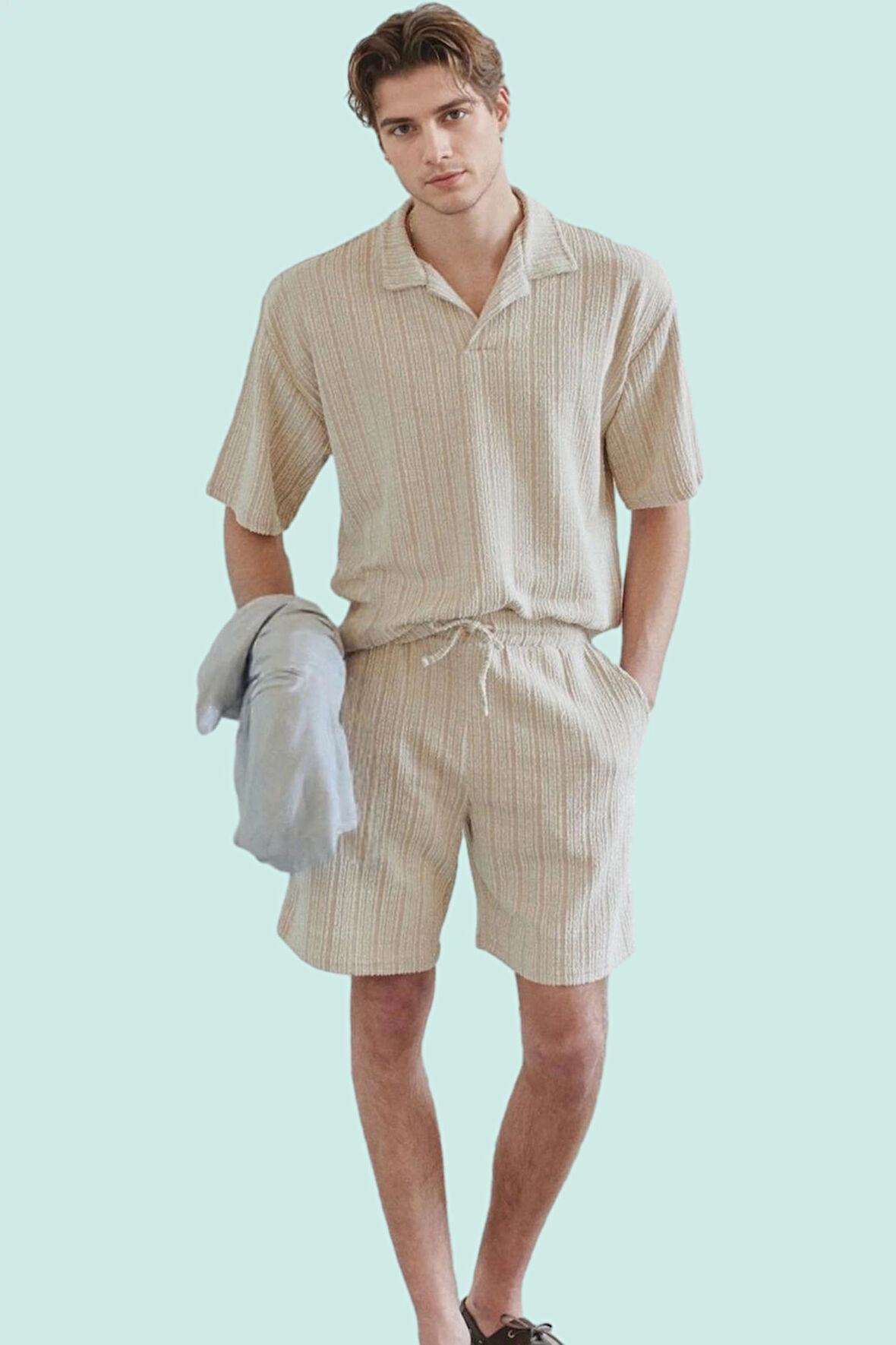 Erkek Kısa Boy Moonlight Dokuma Şort; Normal Bel Straight Kesim Rahat Tasarım Günlük Kullanım