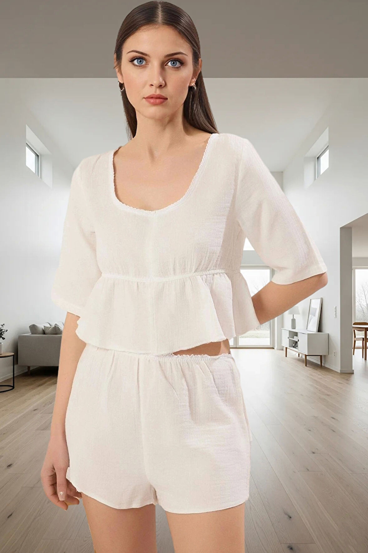 Rahat Müslin Pijama Takımı %100 Pamuk Yazlık Lounge Seti Zarifane Tasarım Dayanıklı Malzeme