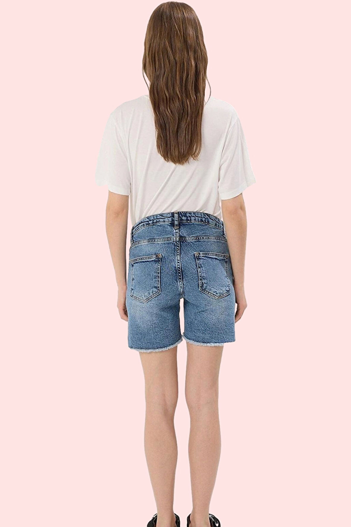 Kadın Hamile Denim Şort Regular Boy Geniş Paça Yüksek Bel Günlük Yaz Aylarının Vazgeçilmezi