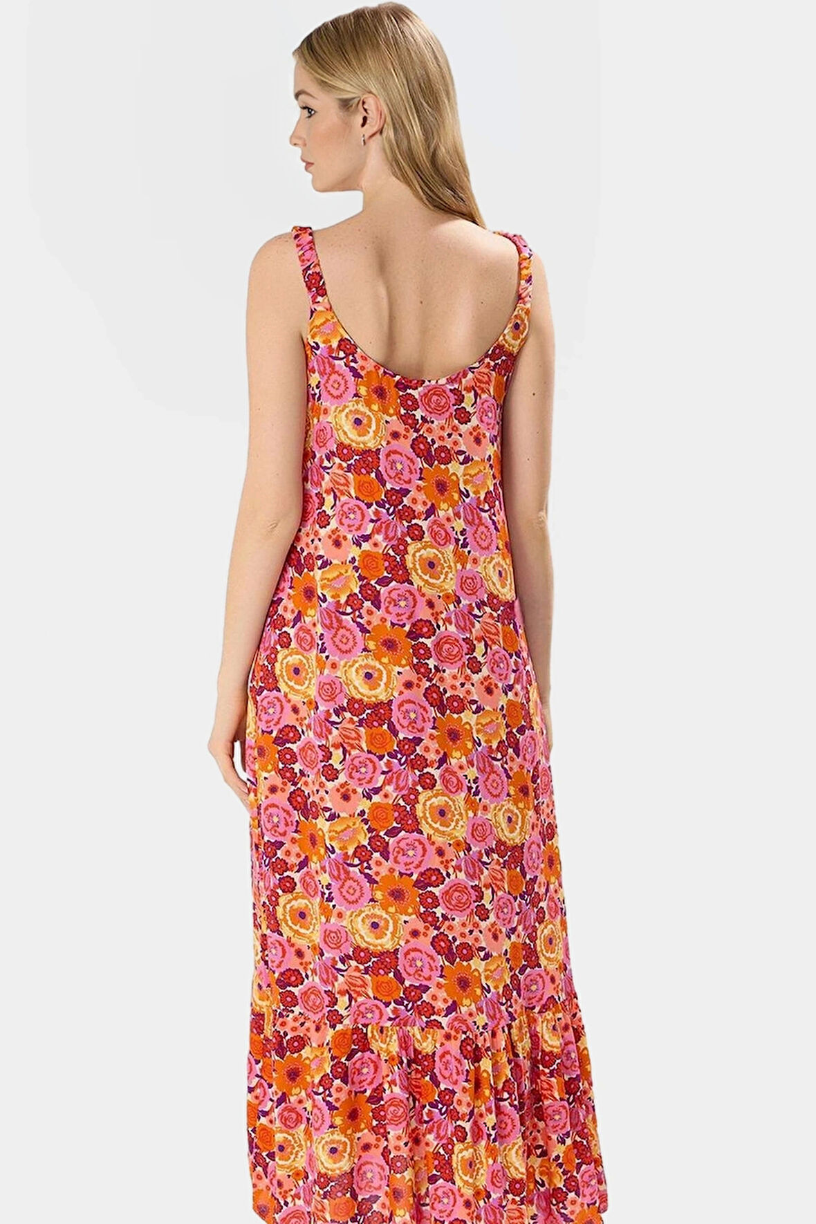 Viskoz Kumaş Maxi Elbise Çiçek Desenli Rahat Shift Kalıp Yazlık Günlük Zarifane Tasarım Modern Stil