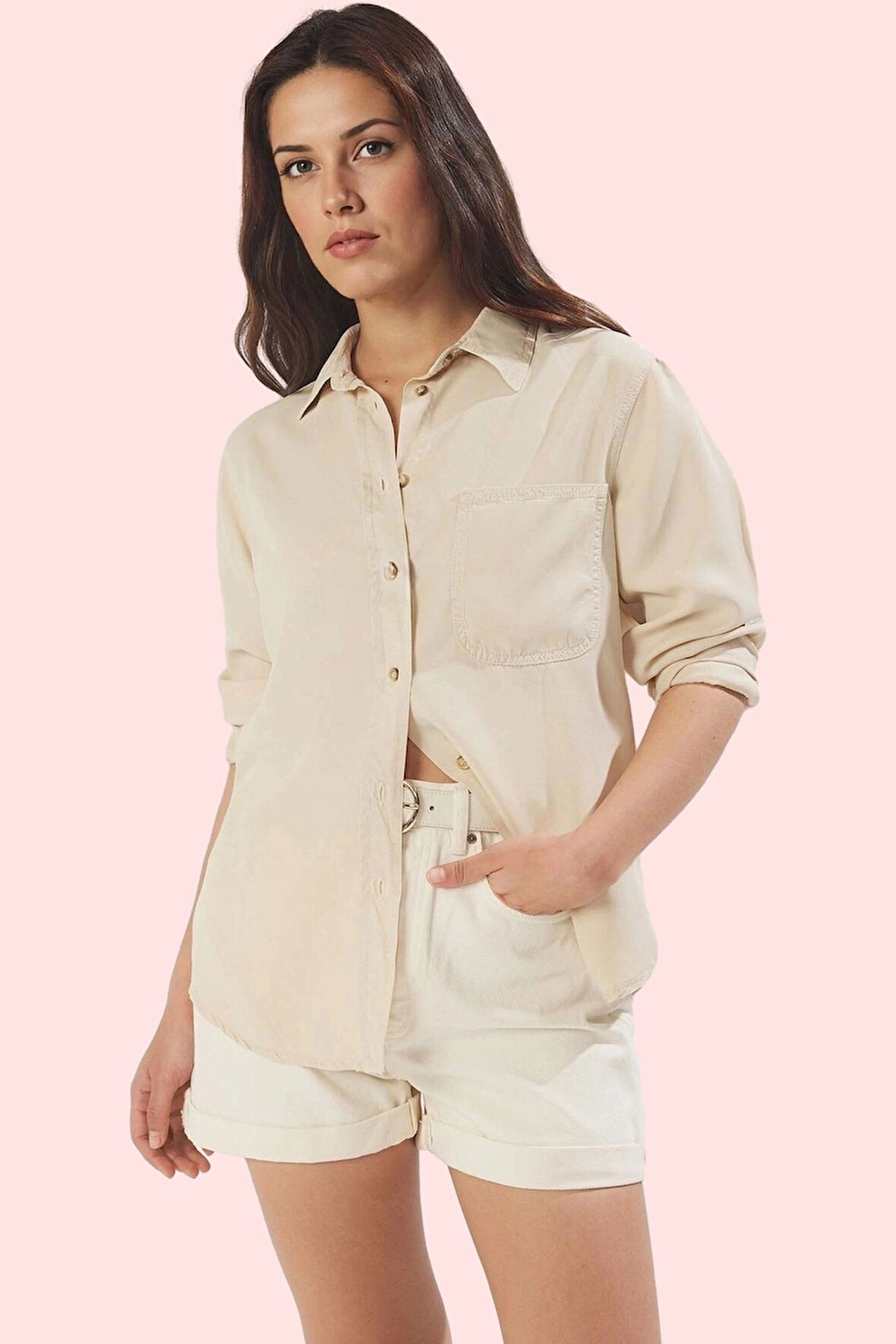 Kadın Liyosel Denim Gömlek Renk Düz Desen Uzun Kollu Günlük Hafta Sonu Yaz Aylarının Vazgeçilmezi