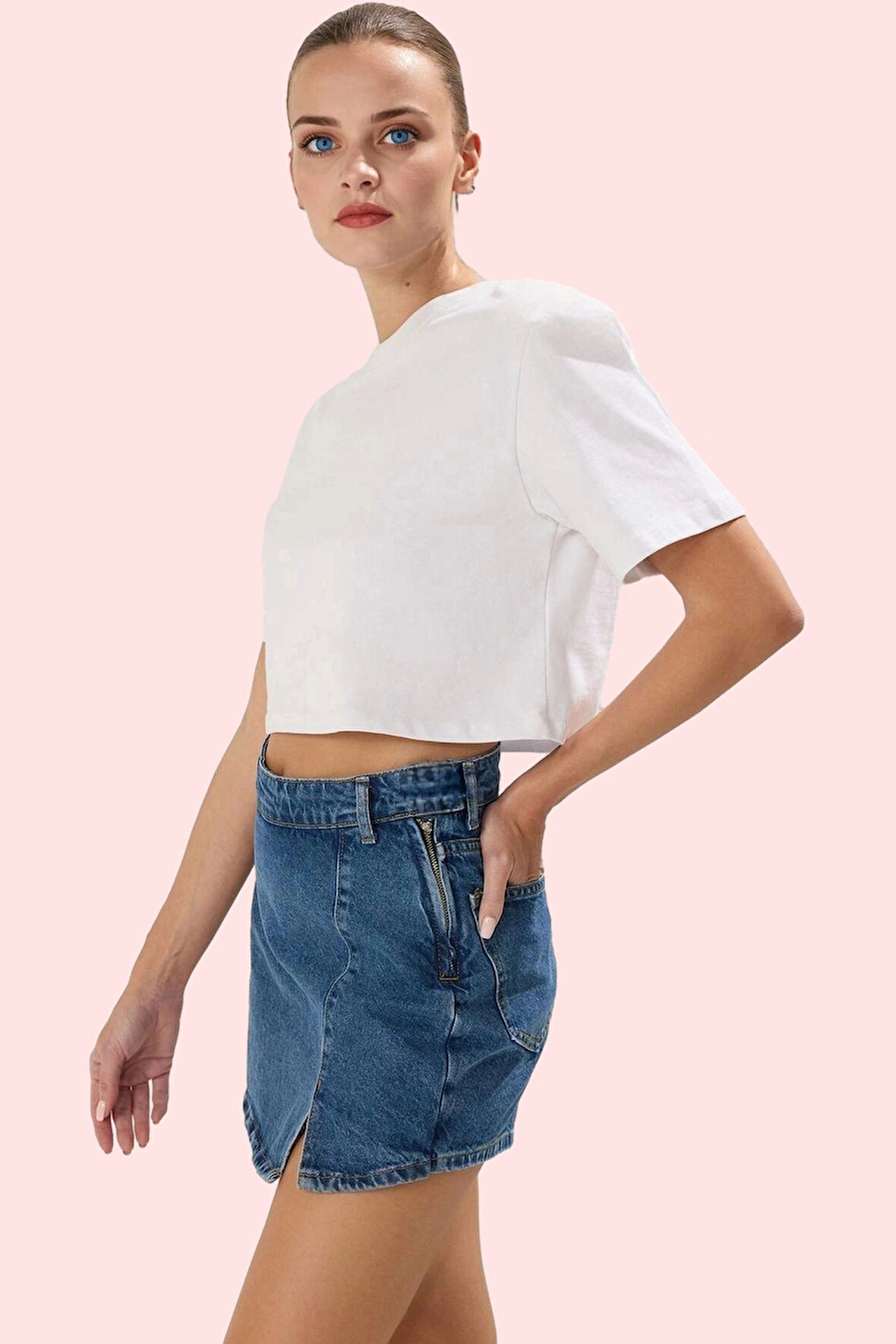 Kadın Pamuklu Denim Şort Etek Düz Desen Geniş Paça Rahat Yazlık Yaz Aylarının Vazgeçilmezi