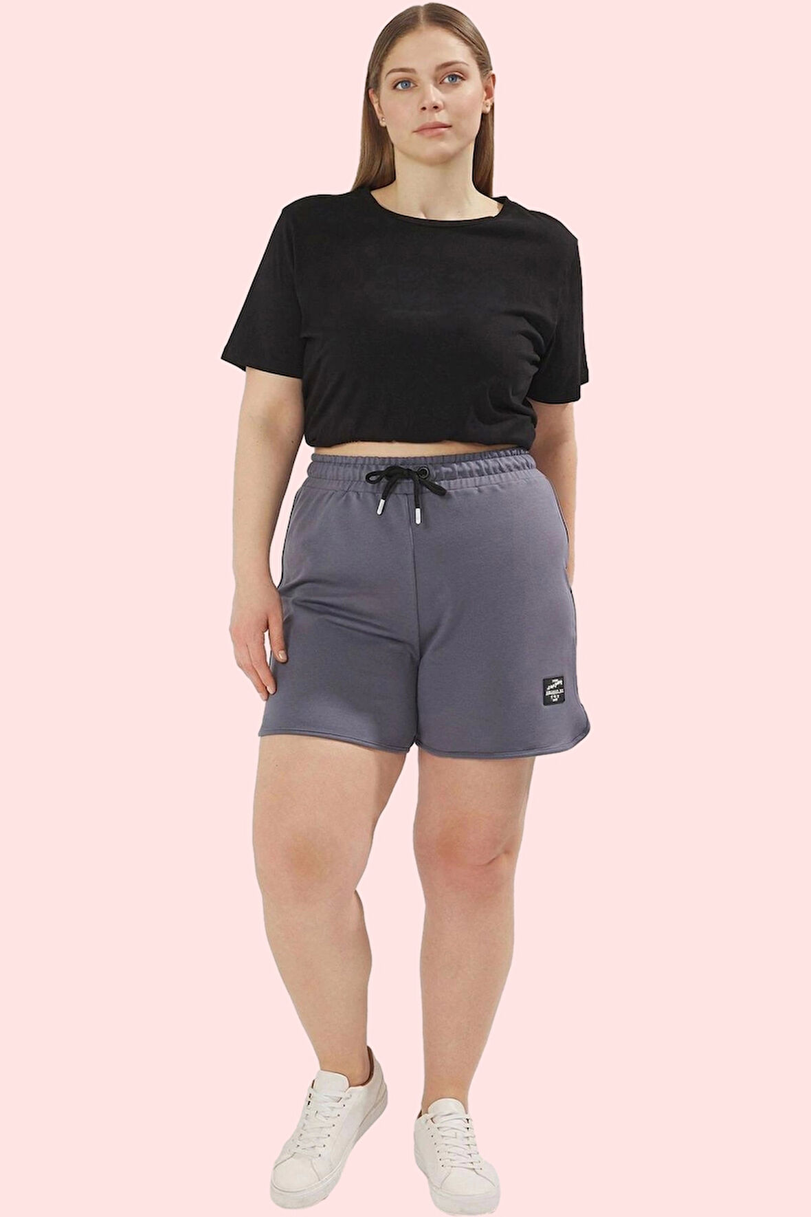 Kadın Pamuklu Örme Şort Büyük Beden Yüksek Bel Casual Stil Günlük Kullanım Kaliteli Malzeme