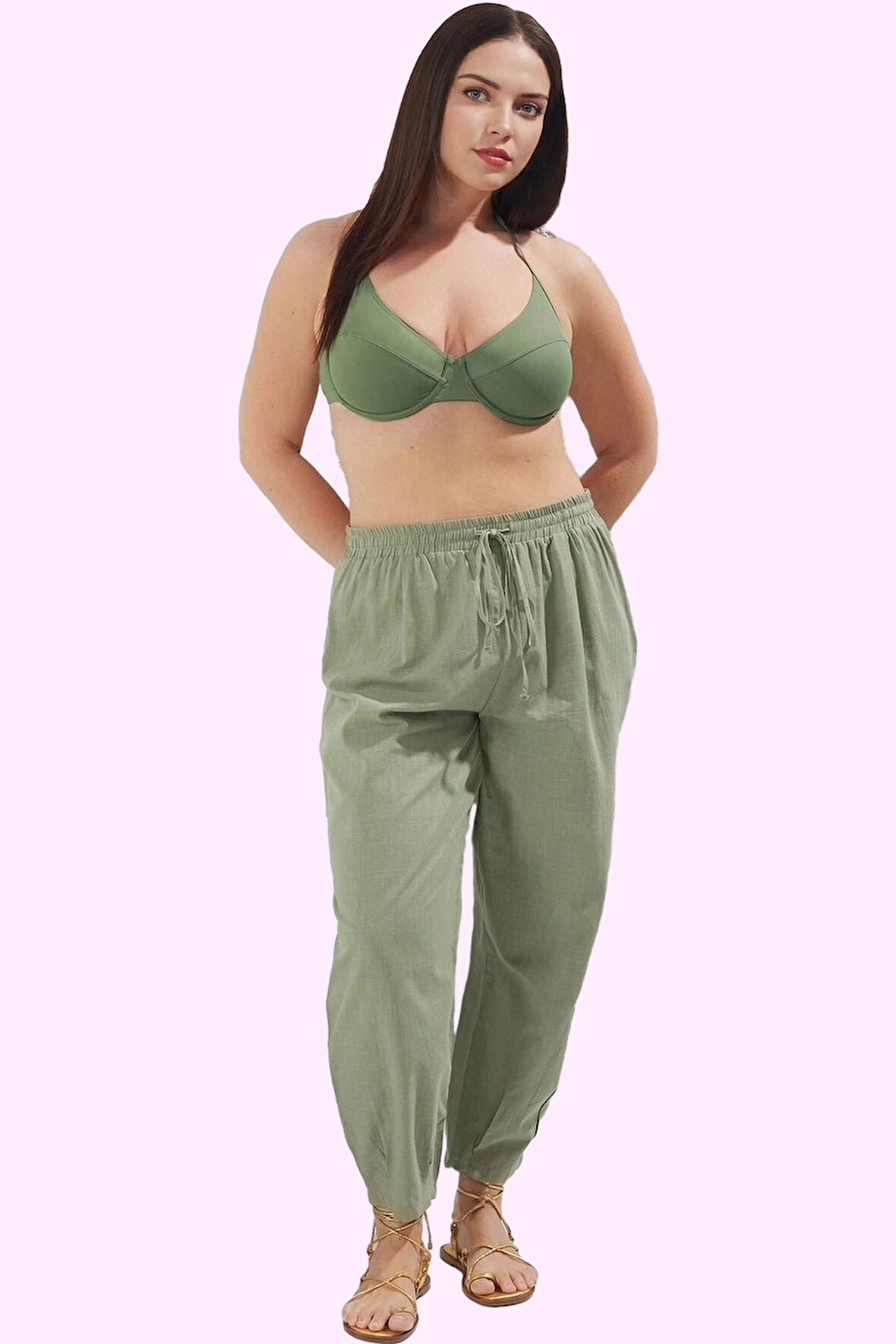 Kadın Pamuk Şalvar Pantolon Rahat Kesim Yüksek Bel Yazlık Plaj Günlük Kullanım Özel Günler