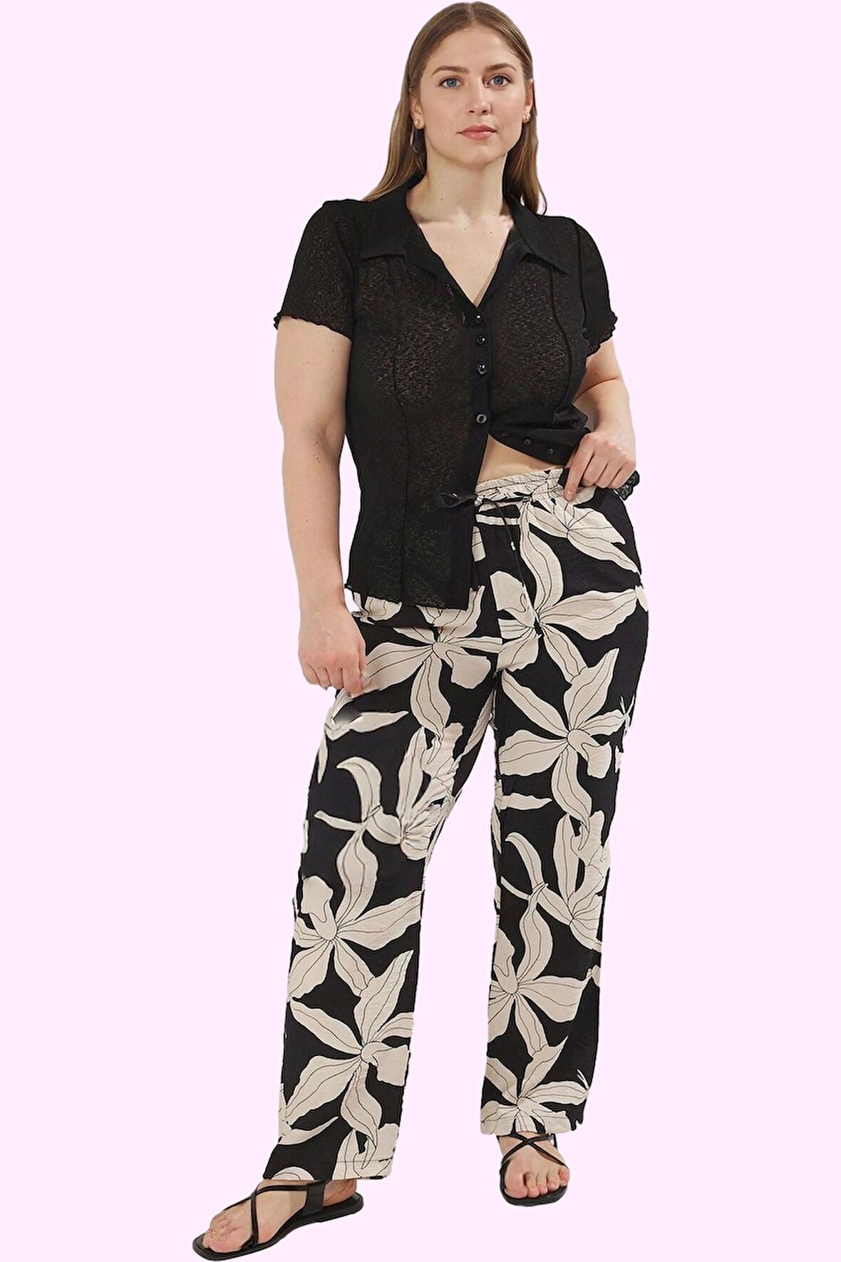 Kadın Çok Desenli Yüksek Bel Wide Leg Dokuma Pantolon Günlük Stil Yaz Aylarının Vazgeçilmezi