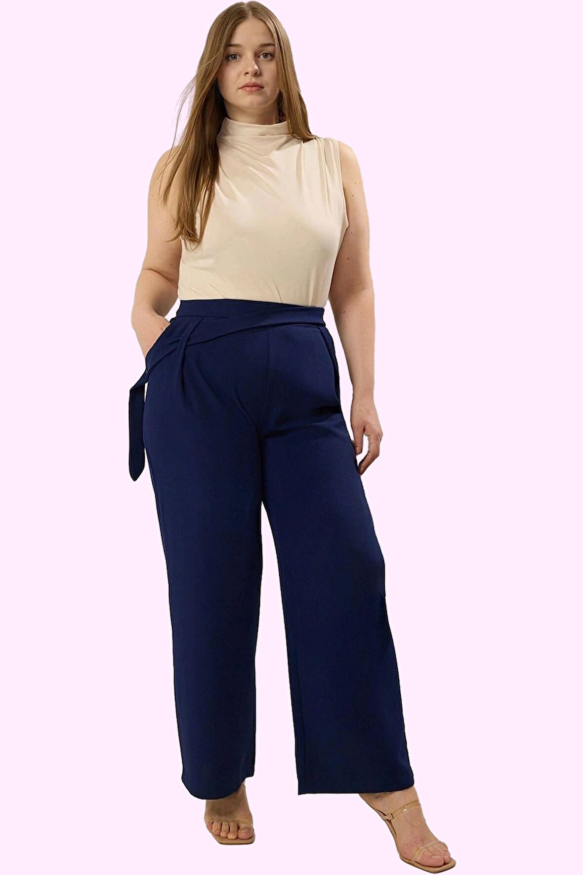 Kadın Geniş Paça Pantolon Polyester Dokuma Kumaş İş Hayatının Şıklığı Yaz Aylarının Vazgeçilmezi