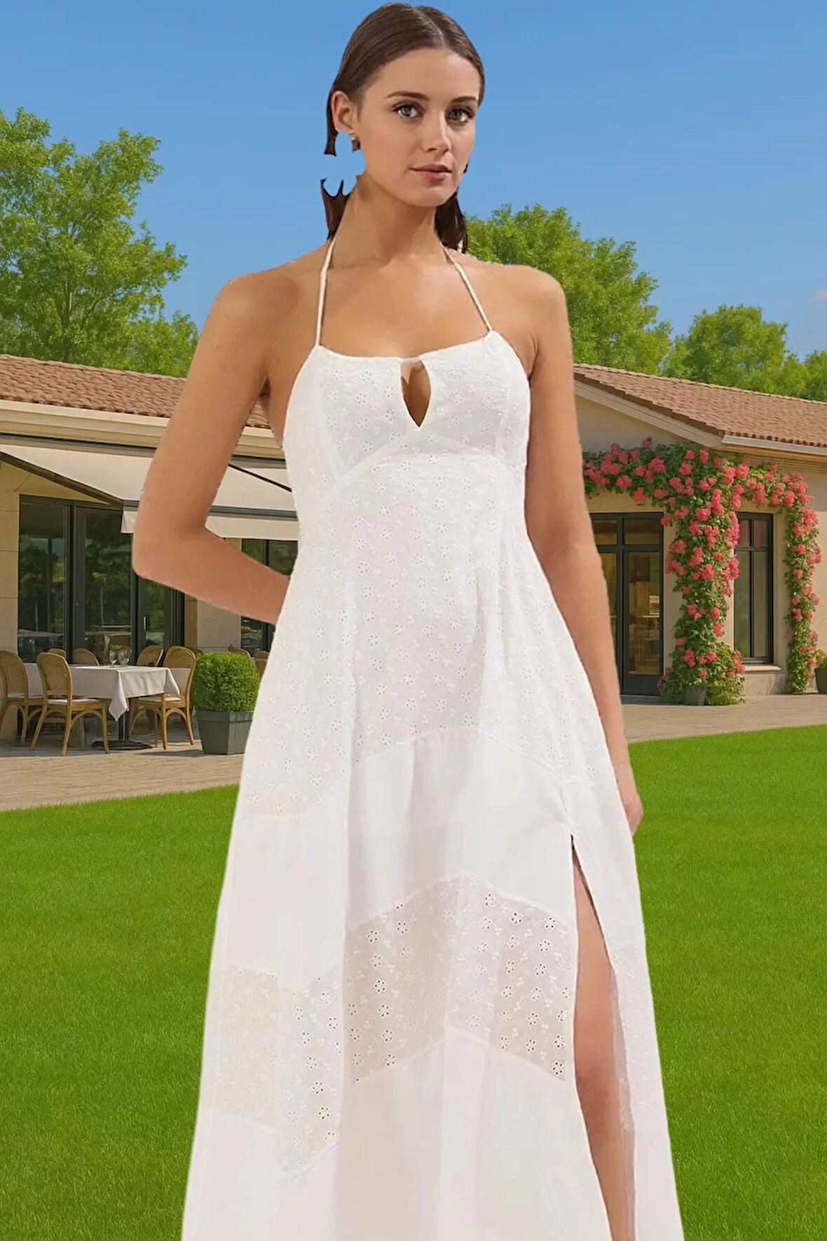 Kadın Yazlık Maxi Elbise Brode Detaylı Poplin Kumaş Rahat Kesim Kaliteli İşçilik Trend Tasarım