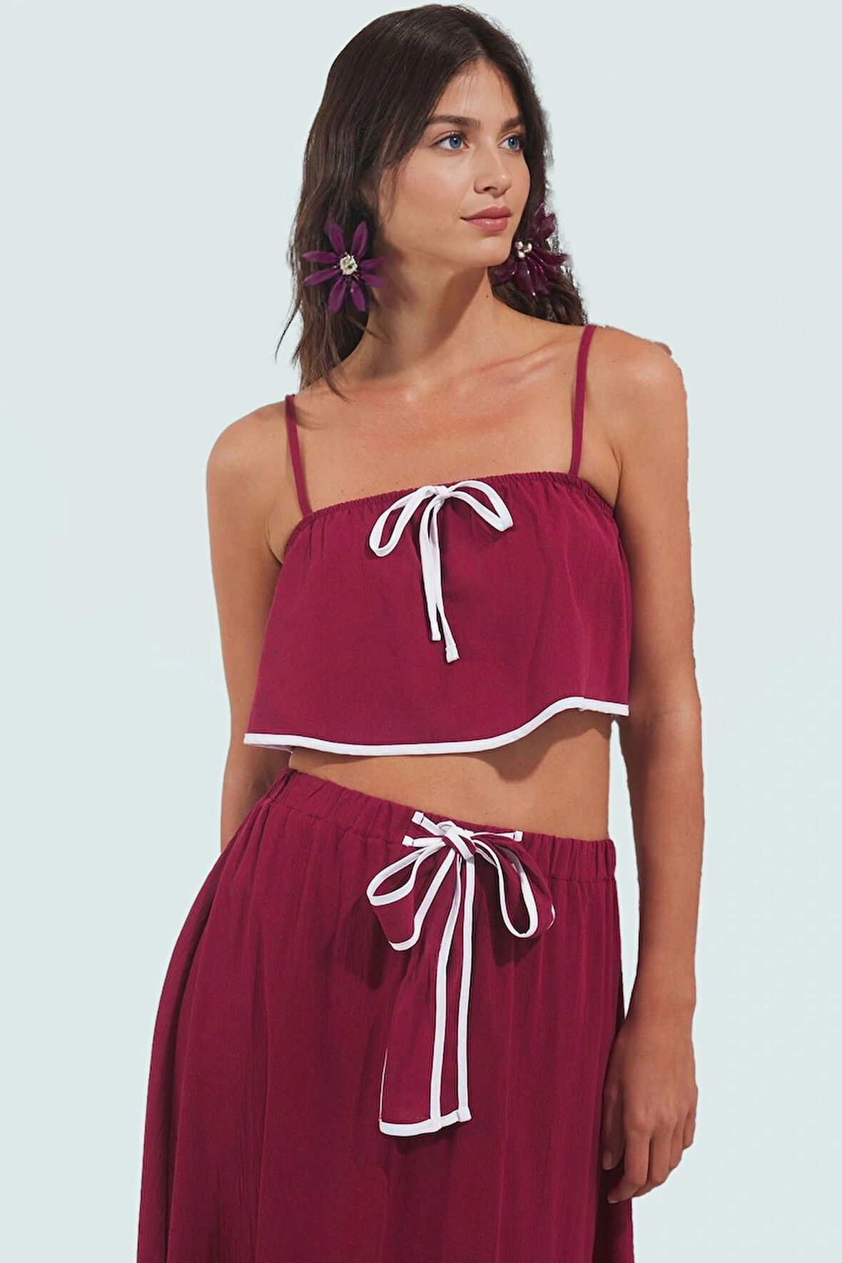 Pamuklu Dokuma Bluz Etek Takım Yazlık Plaj Şıklığı Şık Görünüm Modern Stil Dayanıklı Malzeme