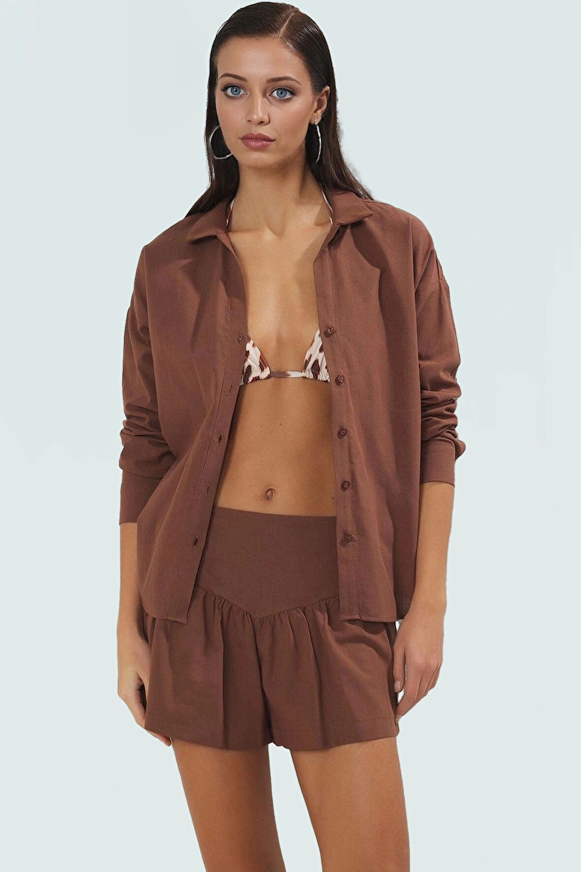 Rahat Plaj Takımı Flamlı Pamuk Dokuma Gömlek Şort Kaliteli İşçilik Yüksek Kalite Mükemmel Uyum